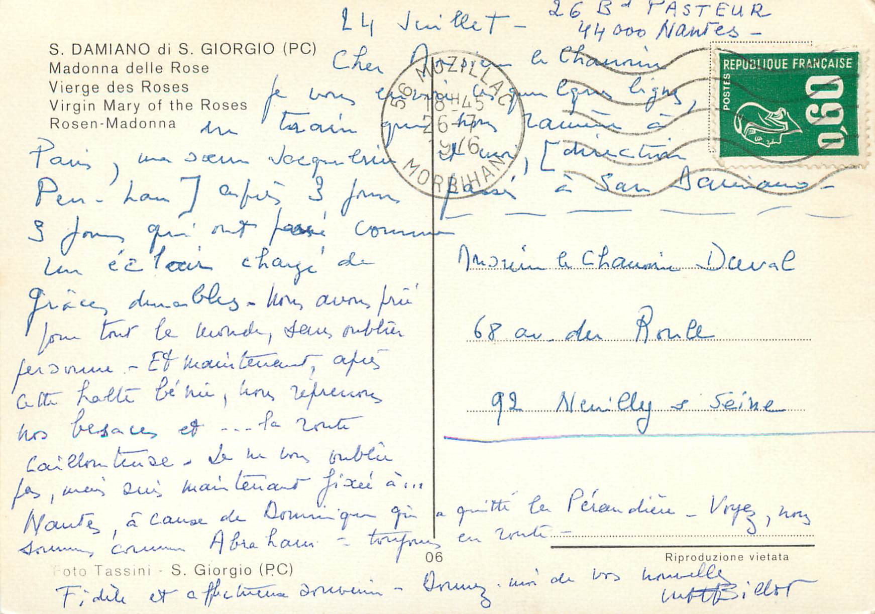CPM S Damiano di S Giorgio Vierge des Roses — Back