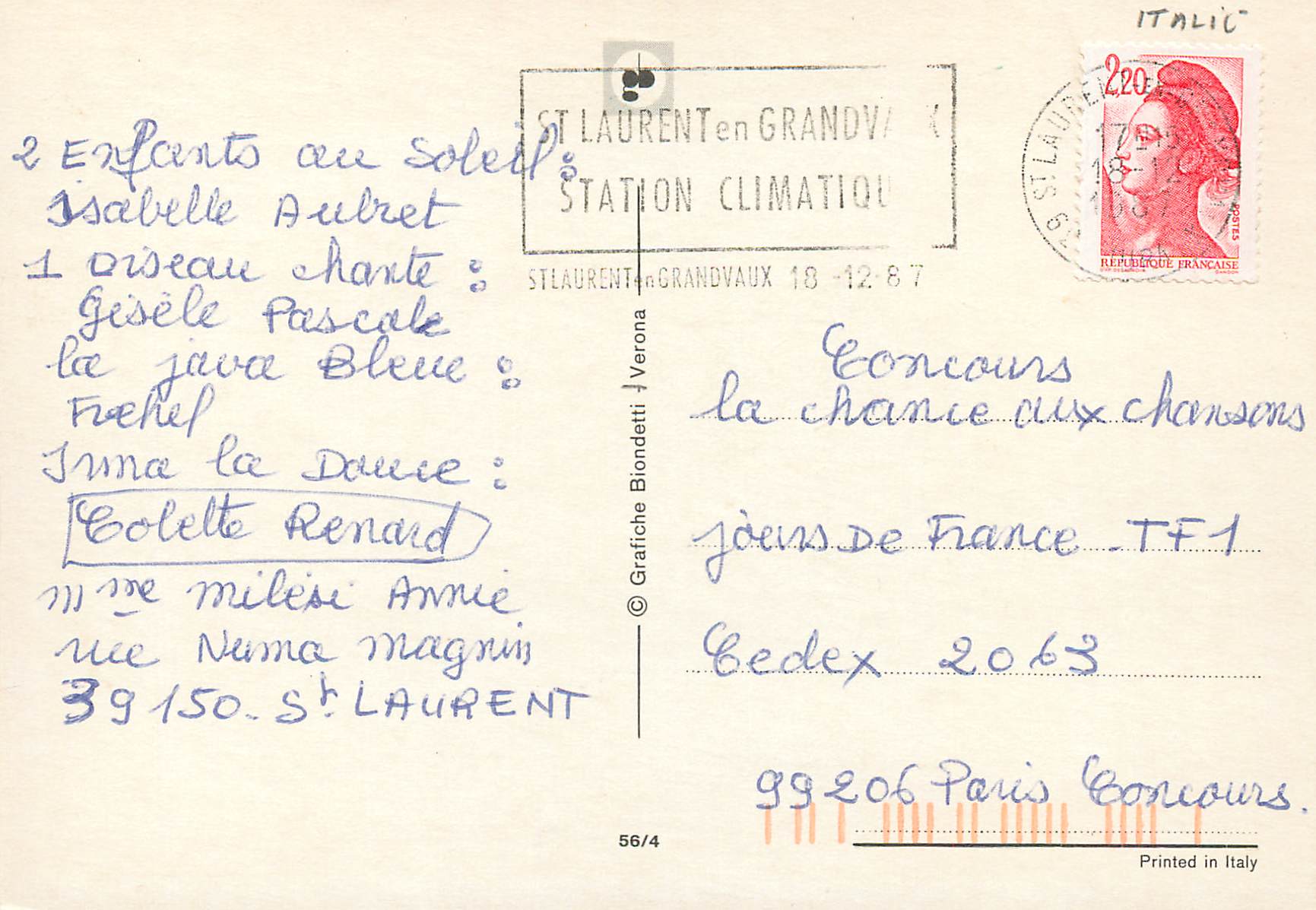 CPM St Laurent en Grandvaux Station Climatique — Rückseite
