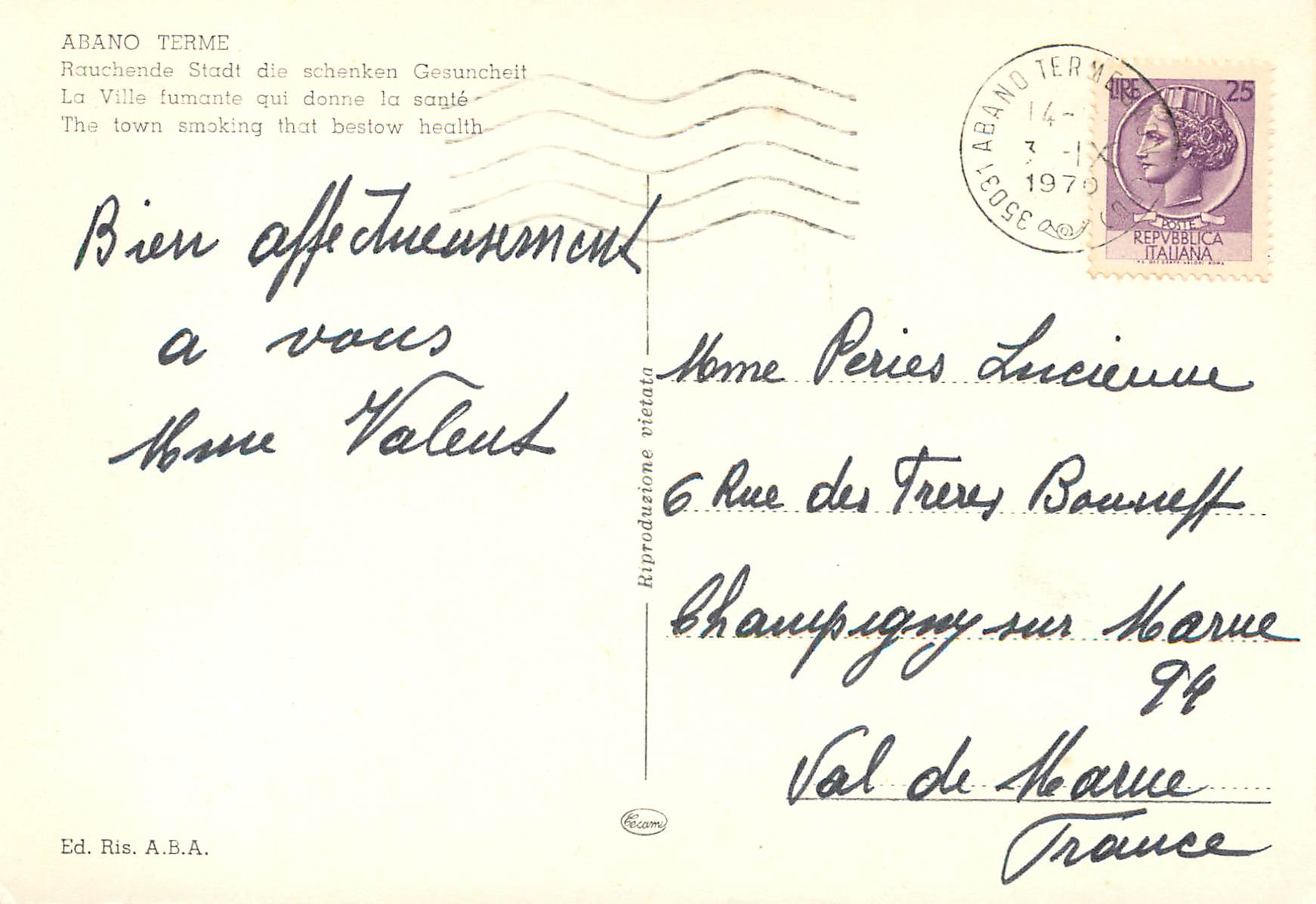 Abano Terme — ville fumante — Ed. Ris. A.B.A. — Rückseite