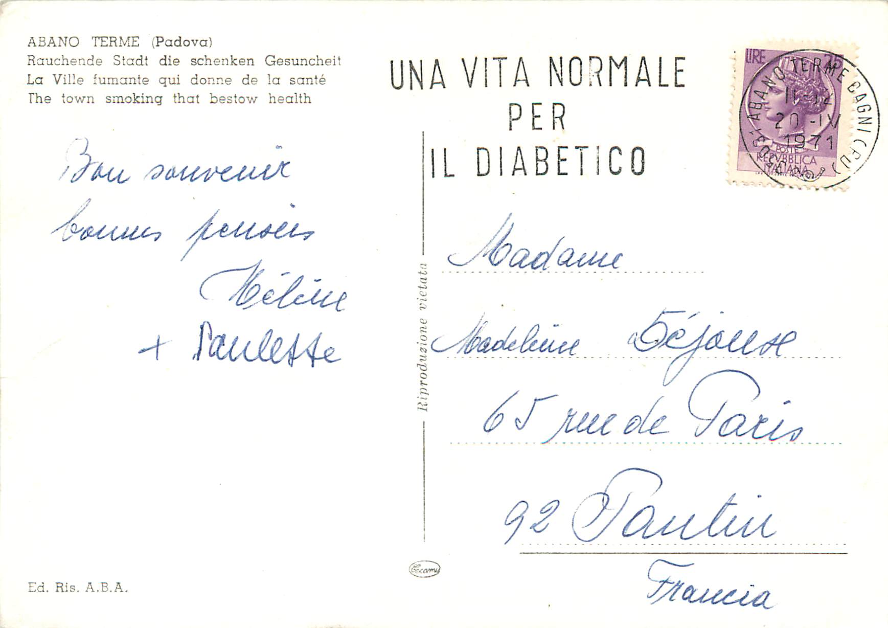 Abano Terme — Spa town with thermal treatments — Ed. Ris. A.B.A. — Rückseite