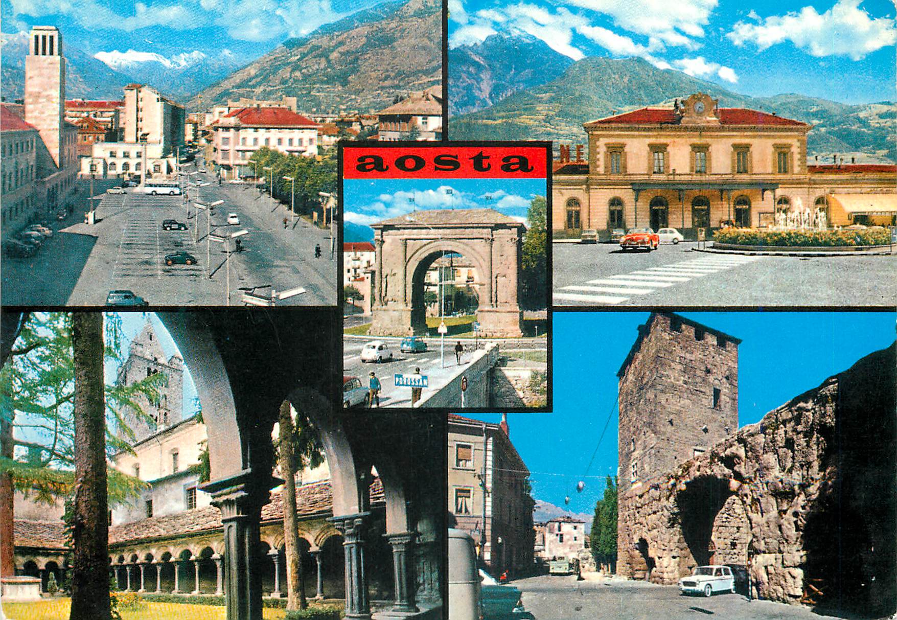 CPM Aosta Plazza della Republica Stazione Jerroviaria Chlostro di S Orso Porte Pretoriane