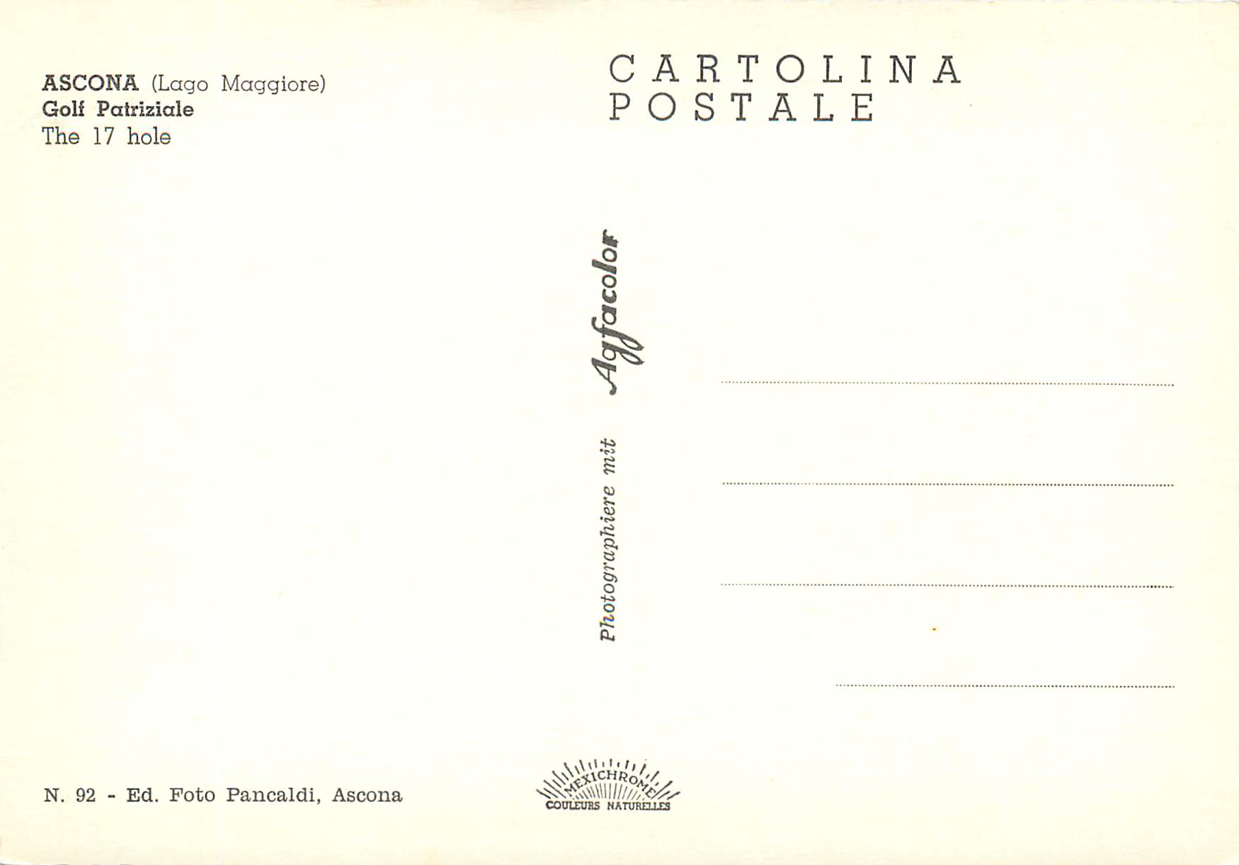 CPM Ascona Lago Maggiore Golf Patriziale — Rückseite