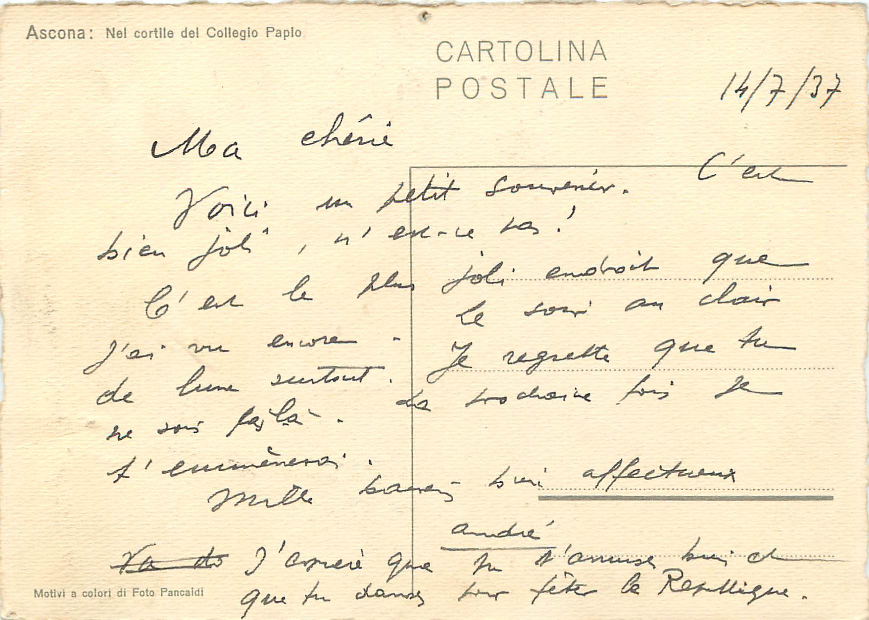 CPM Ascona Nel cortile del Collegio Paplo — Rückseite