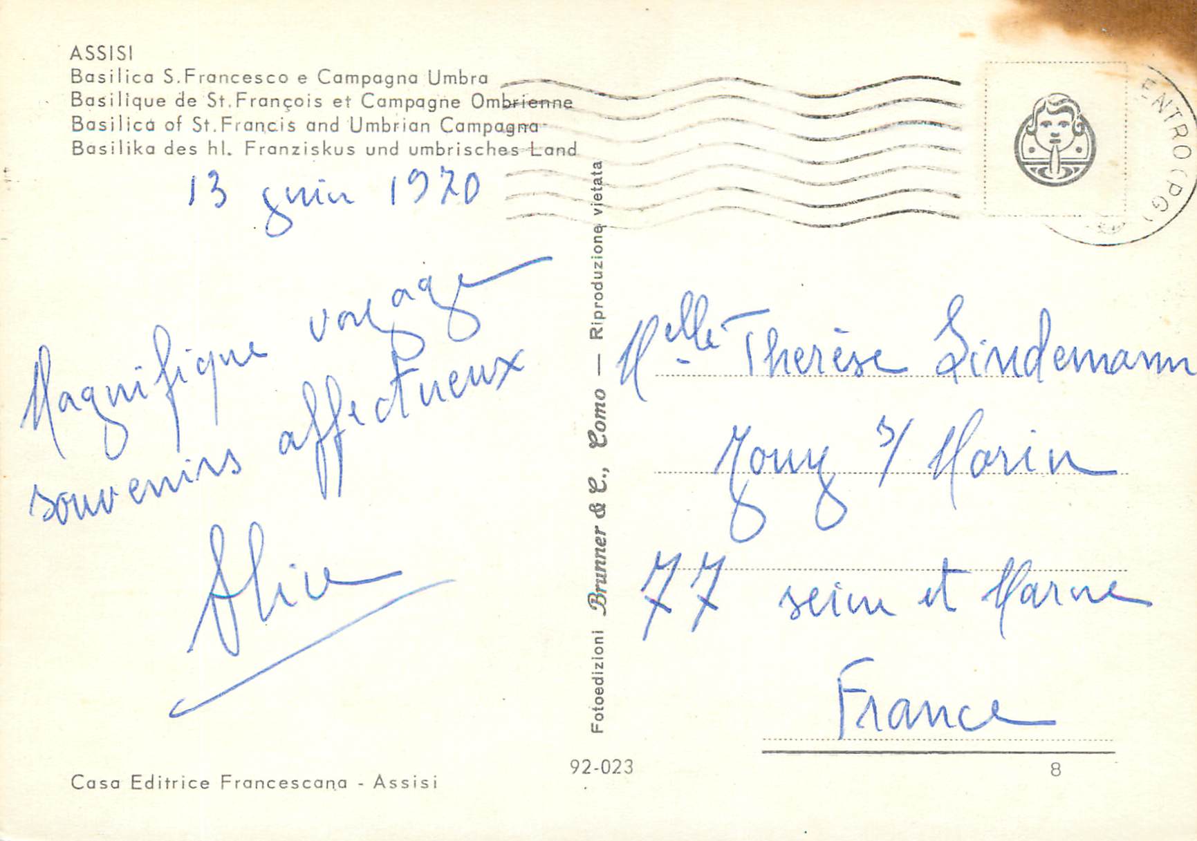 CPM Assisi Basilique de St Francois et Campagne Ombrienne — Rückseite