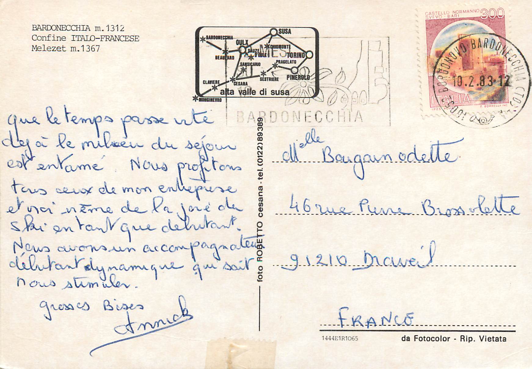 CPM Bardonecchia Confine Italo Francesce Melezet — Rückseite