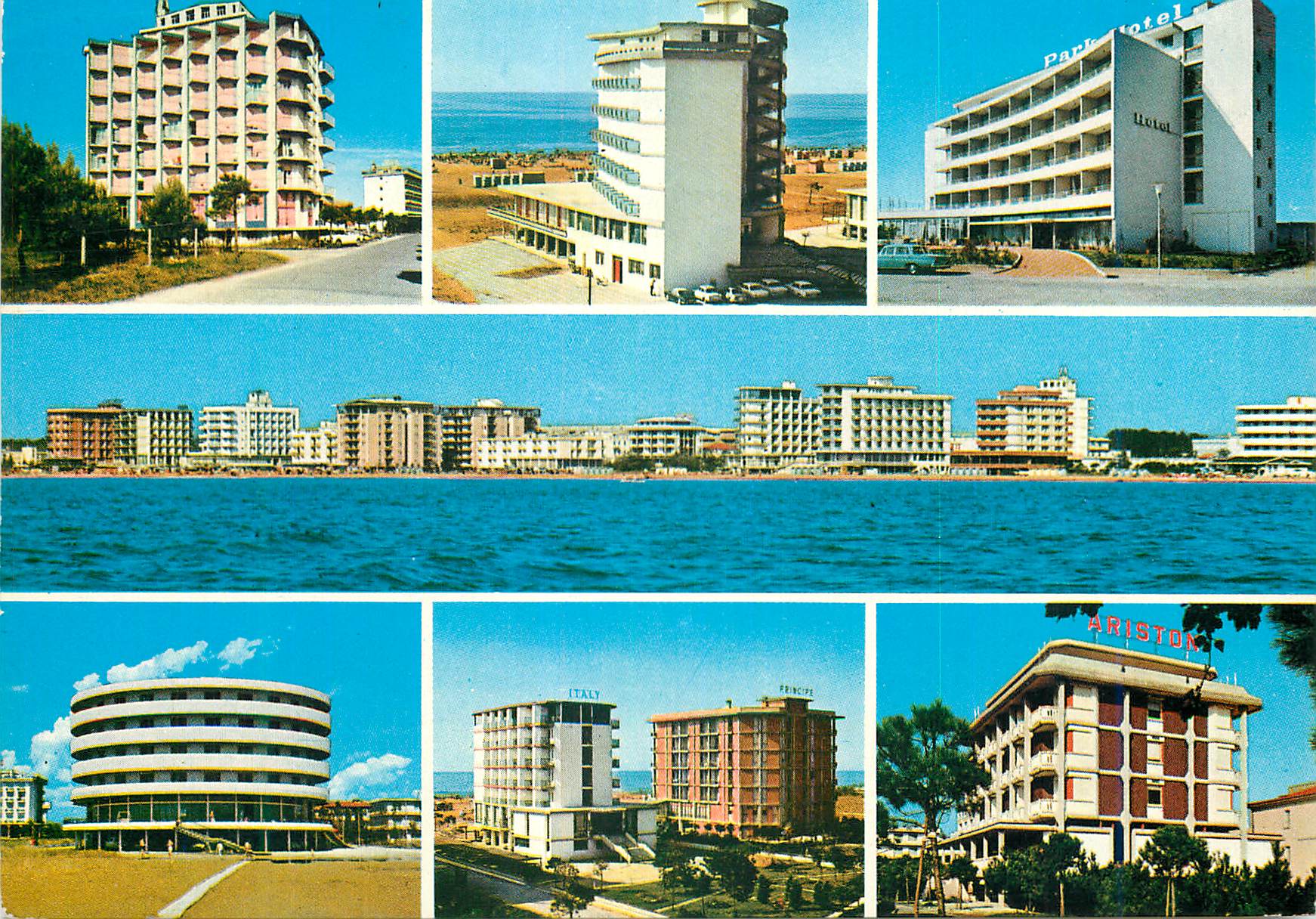 CPM Bibione Panorama der Hotels vom Meare gesehen