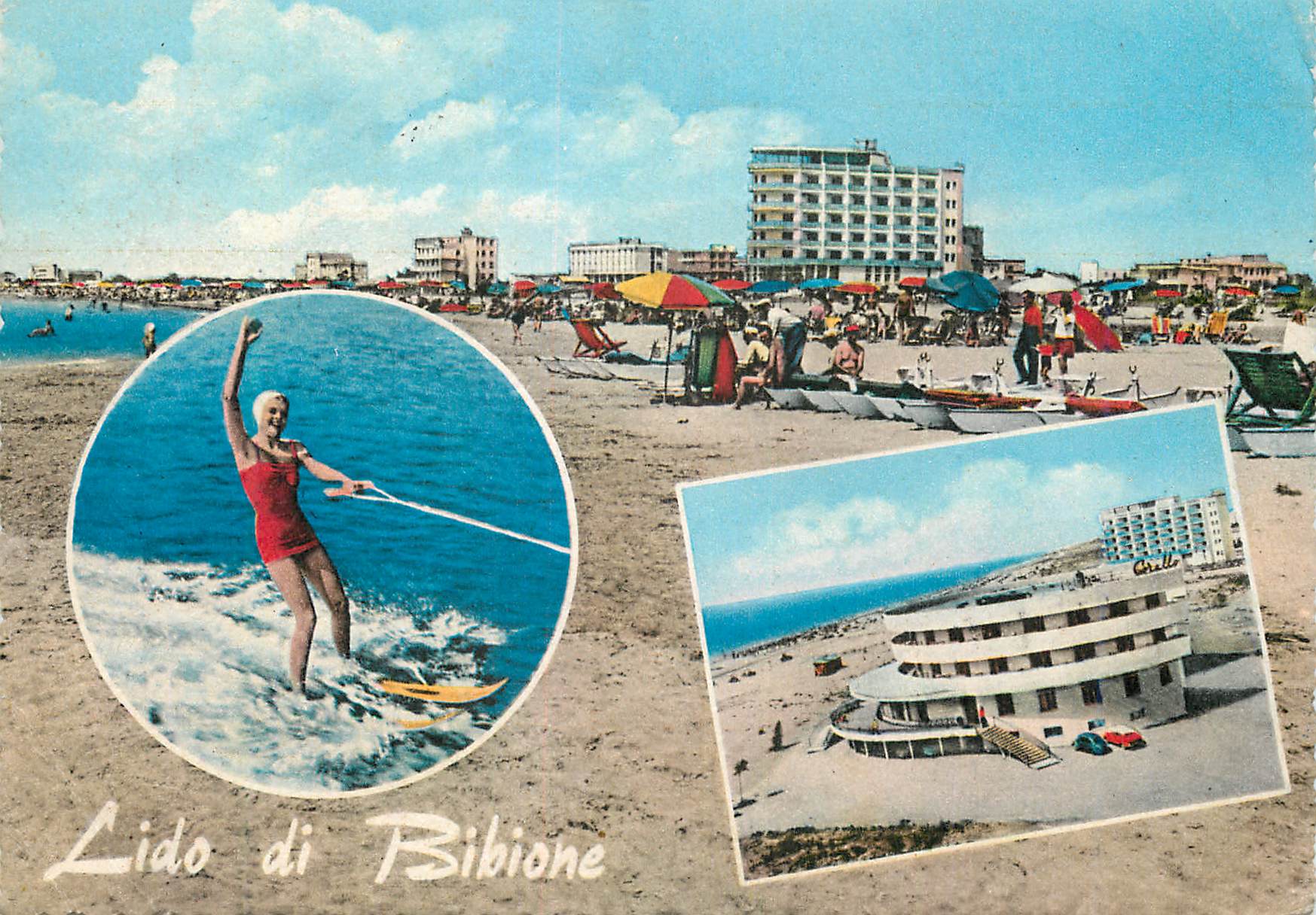 Lido di Bibione — vue de plage et hôtel Cratello — éditeur Kodak Ektachrome