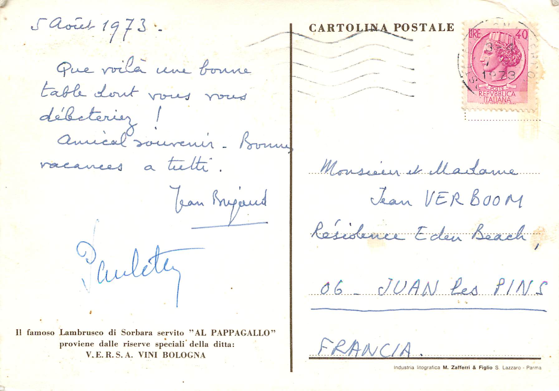 CPM al pappagallo Bologna piazza mercanzia Perroquet — Rückseite