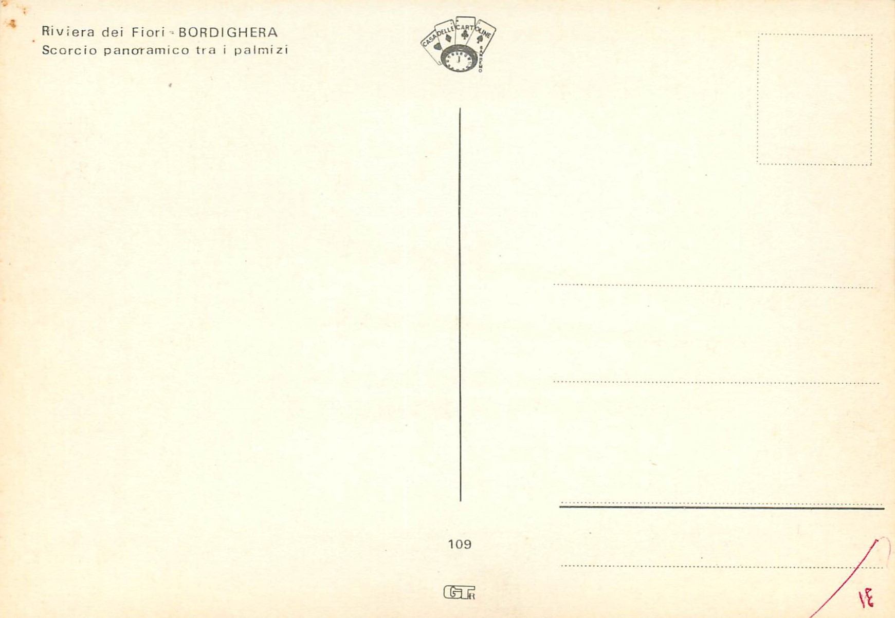 CPM Riviera dei Flori Bordighera Scorcio panoramico — Rückseite