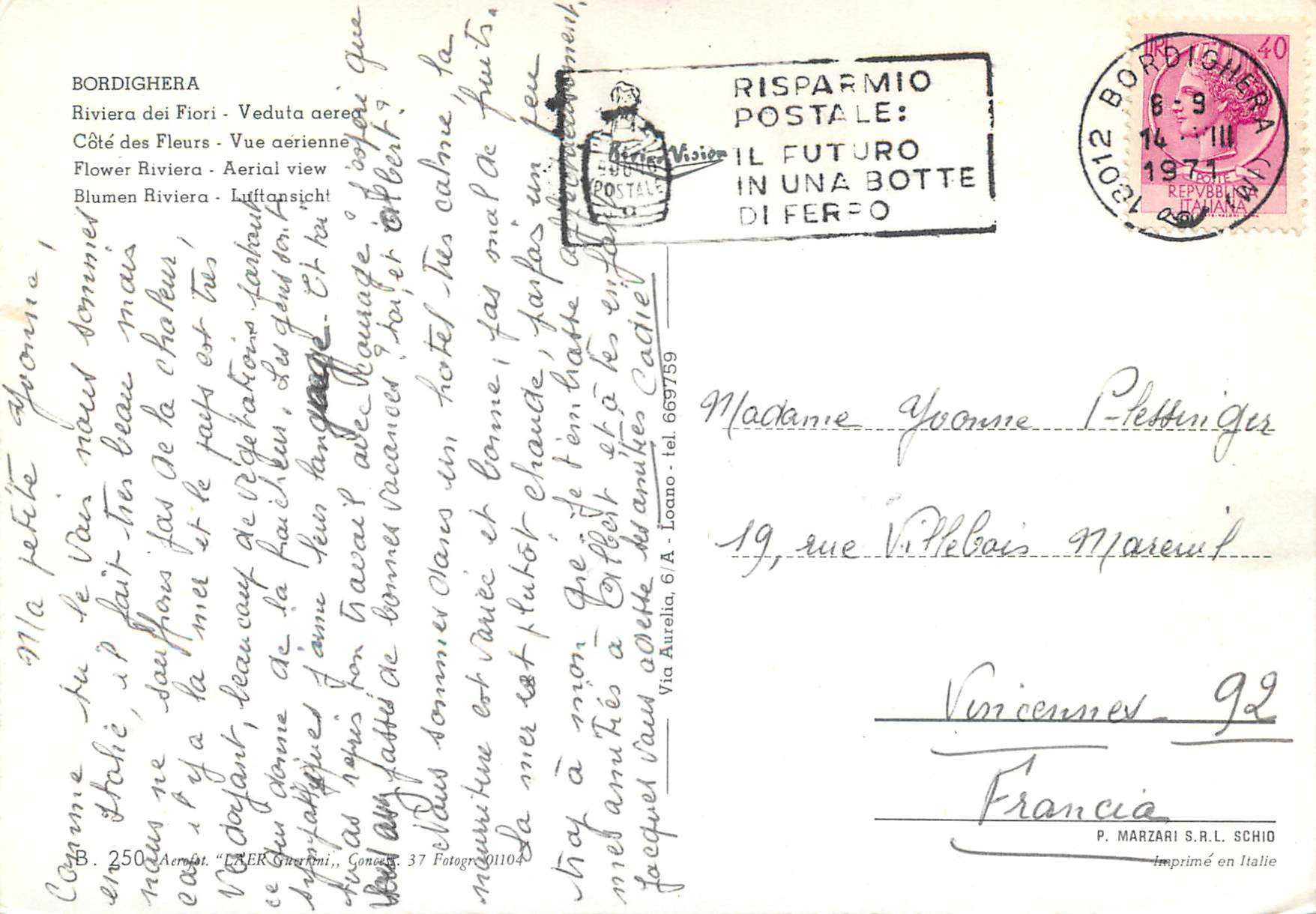 CPM Bordighera Cote des Fleurs Vue aerienne — Rückseite