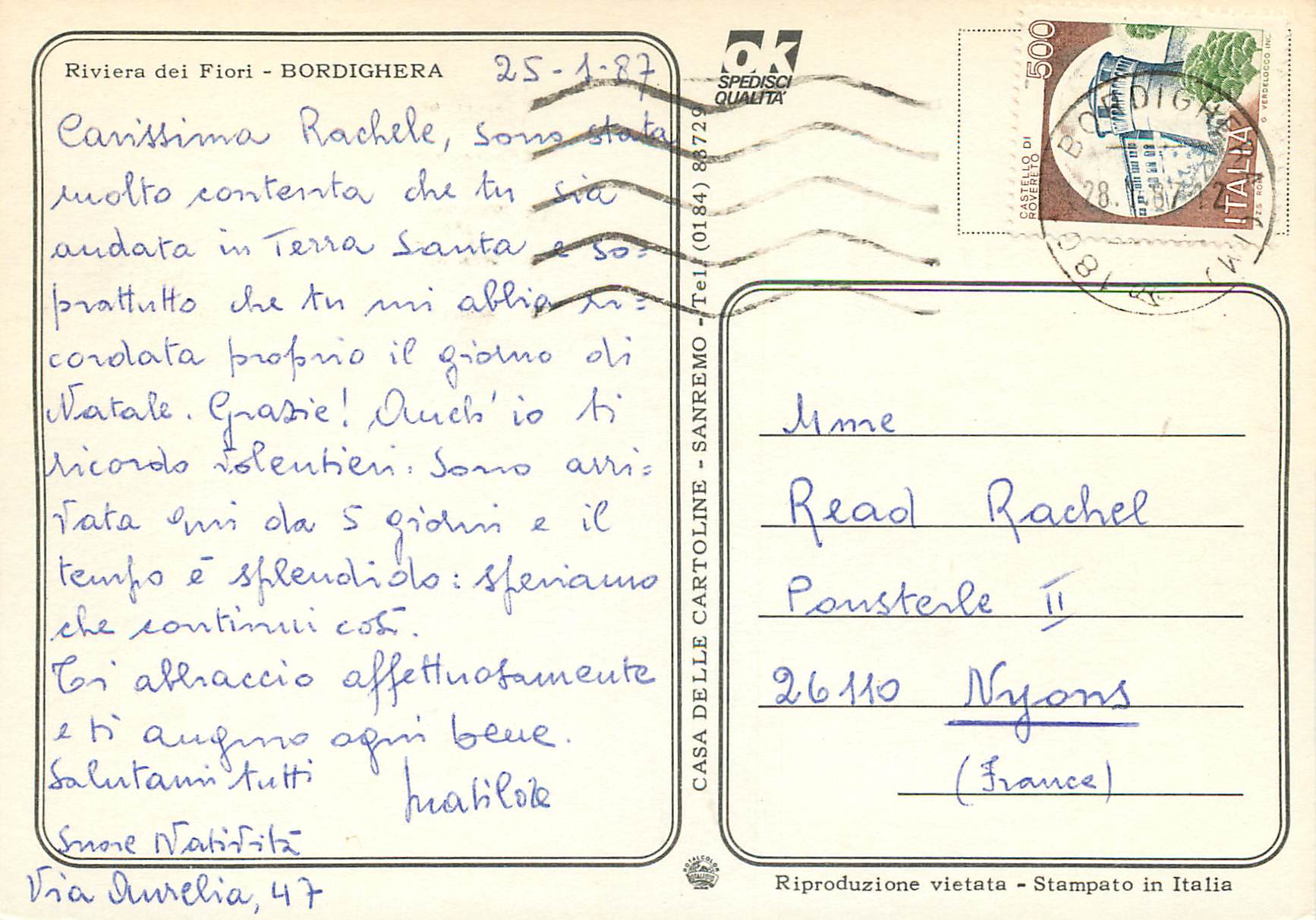 CPM Riviera dei Flori Bordighera Planche a voile — Rückseite