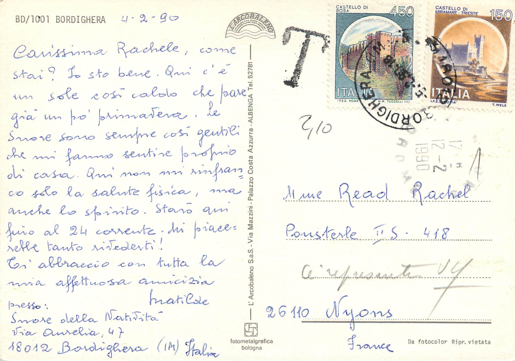 CPM Bordighera — Rückseite