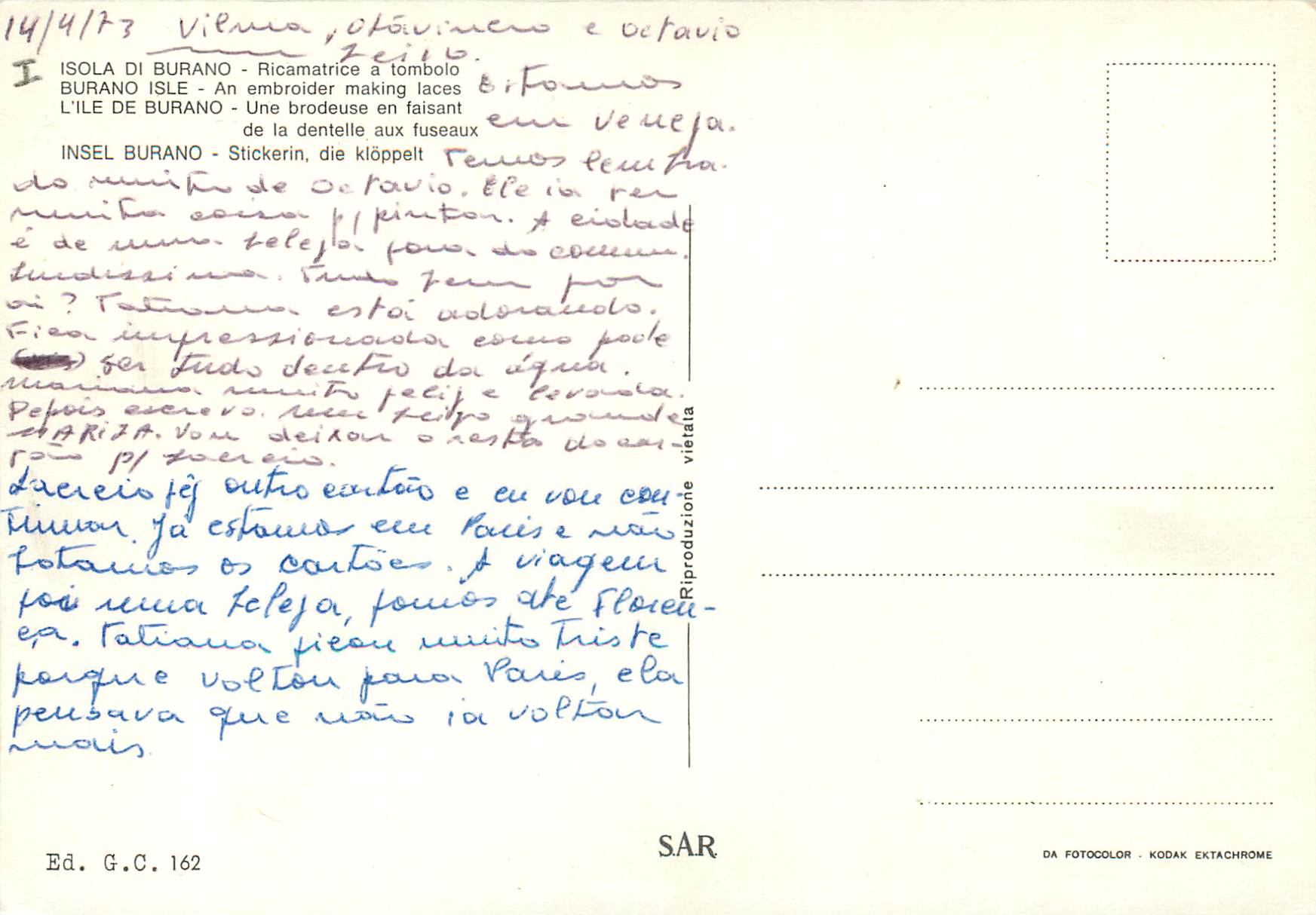 CPM L Ile de Burano Une brodeuse en falsant de lal dentelle aux fusseaux — Rückseite