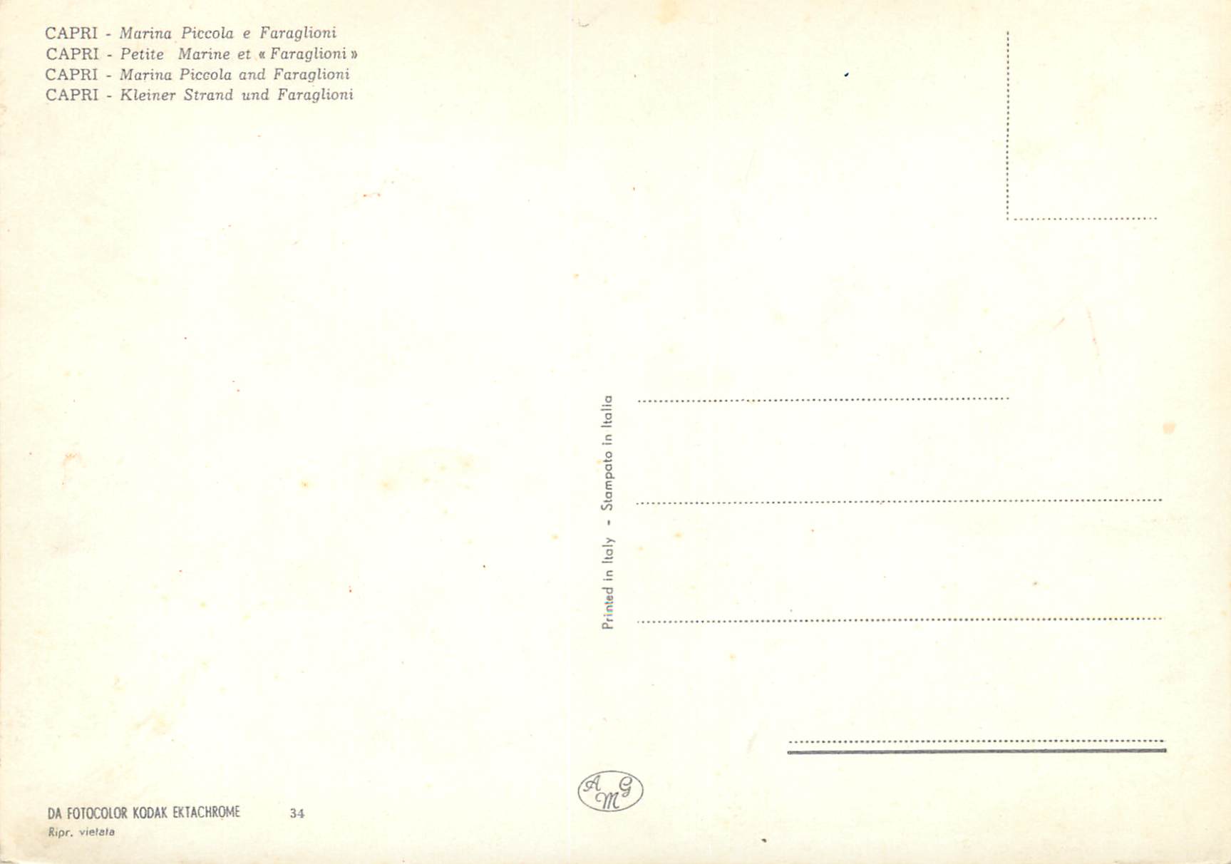 CPM Capri Petite Marine et Faraglione — Verso