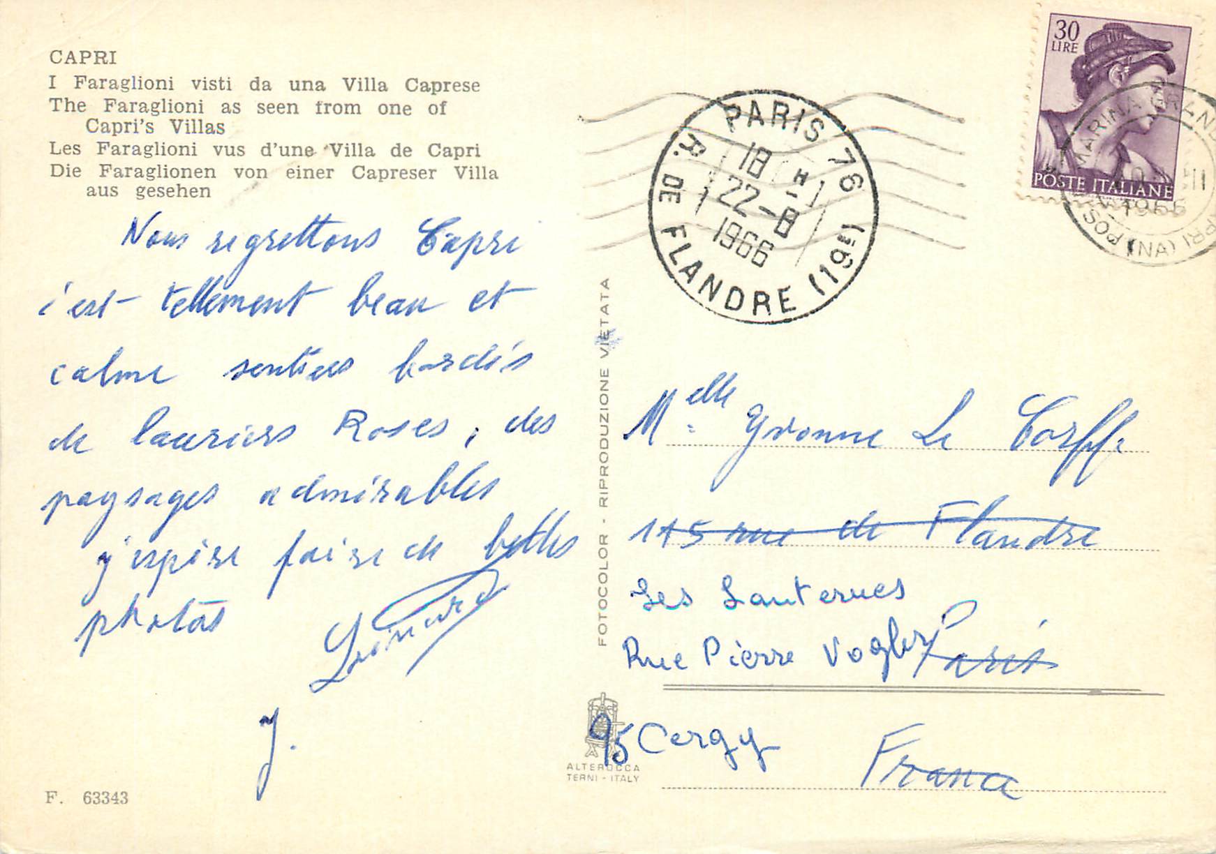 CPM Capri Les Faraglione vus d une Villa de Capri — Rückseite