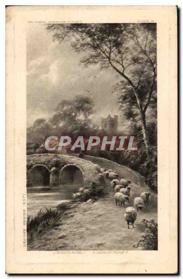 CPA FAntaisie Paysage Landschaft Moutons