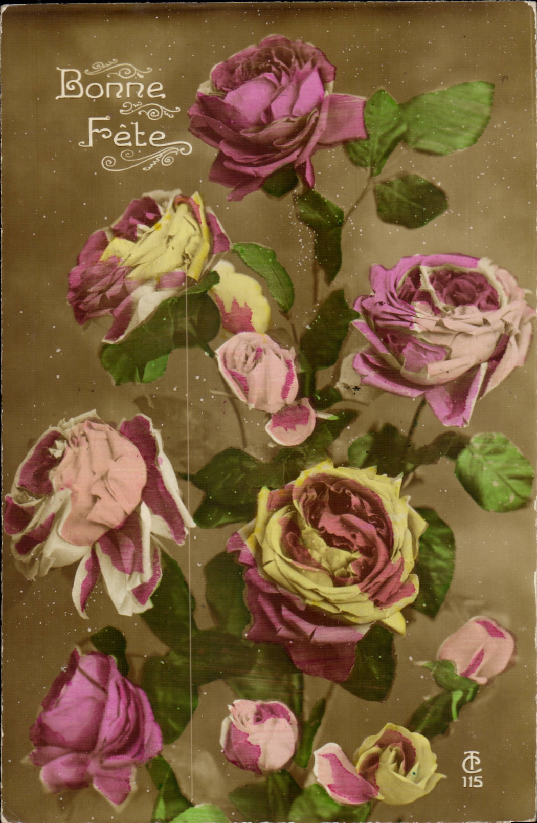 CPA FAntaisie Fleurs Bonne fete