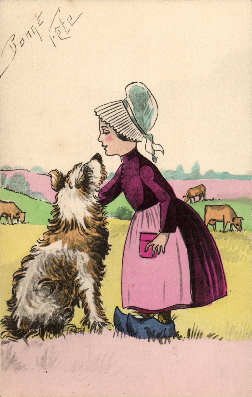 CPA FAntaisie Dog Chien Bonne fete