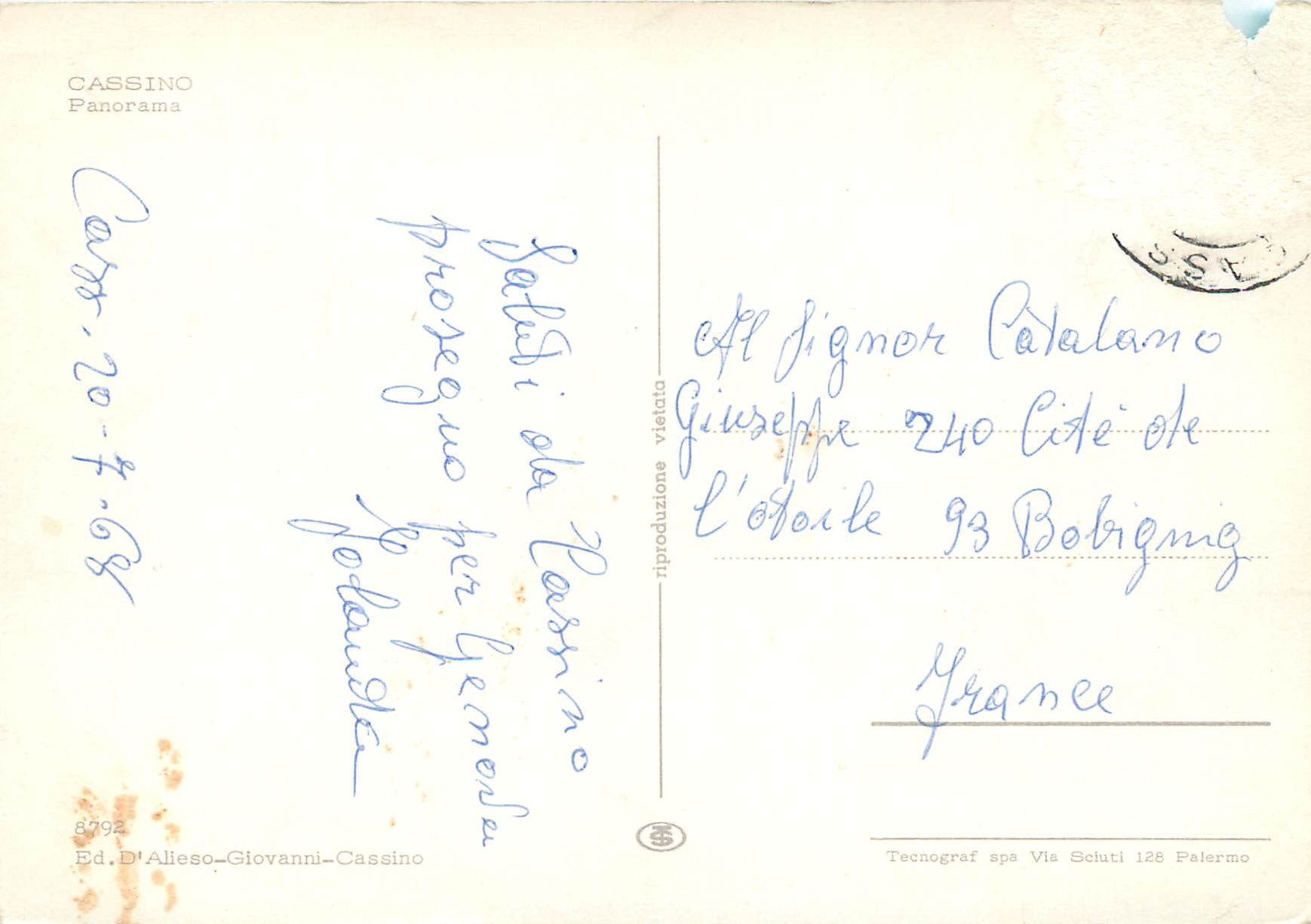 Cassino — Panorama — Ed. D'Alieso-Giovanni-Cassino n° 8792 — Reverso