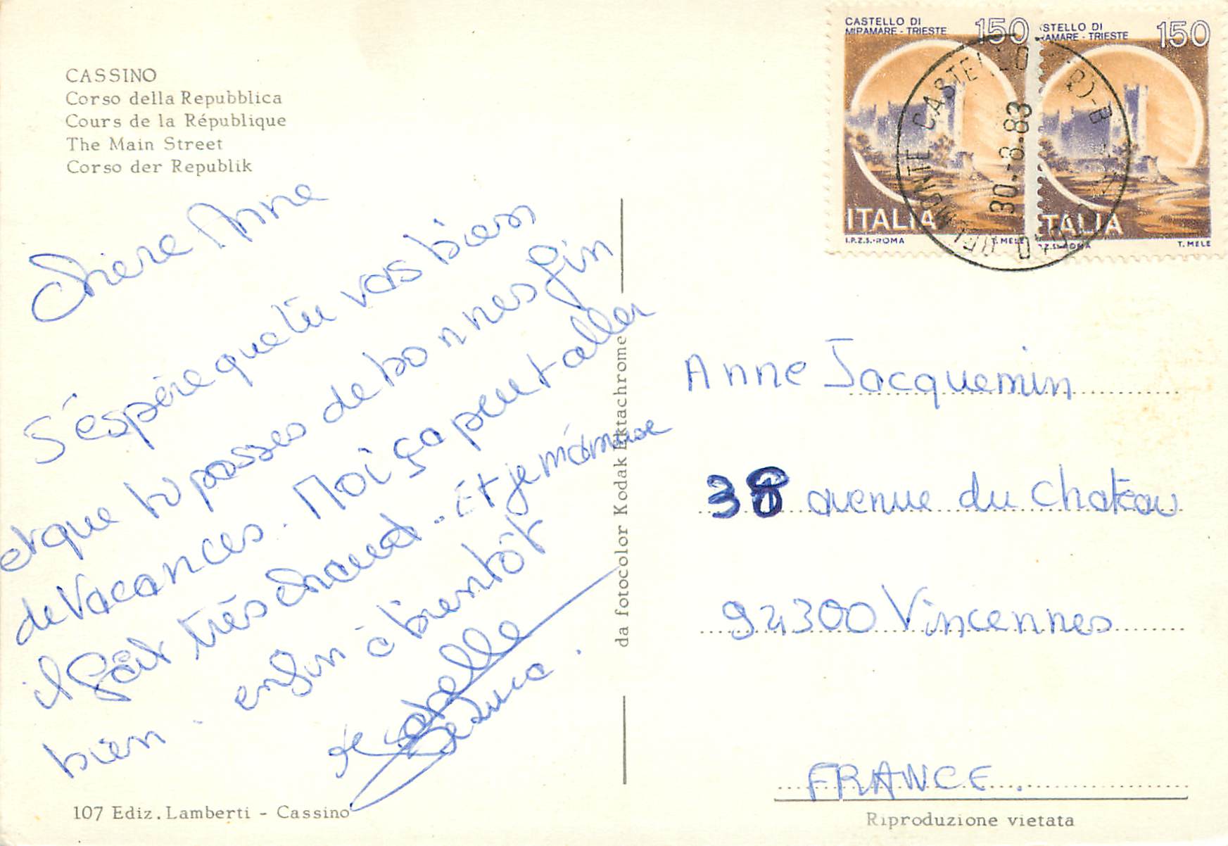 CPM Cassino cours de la republique — Rückseite