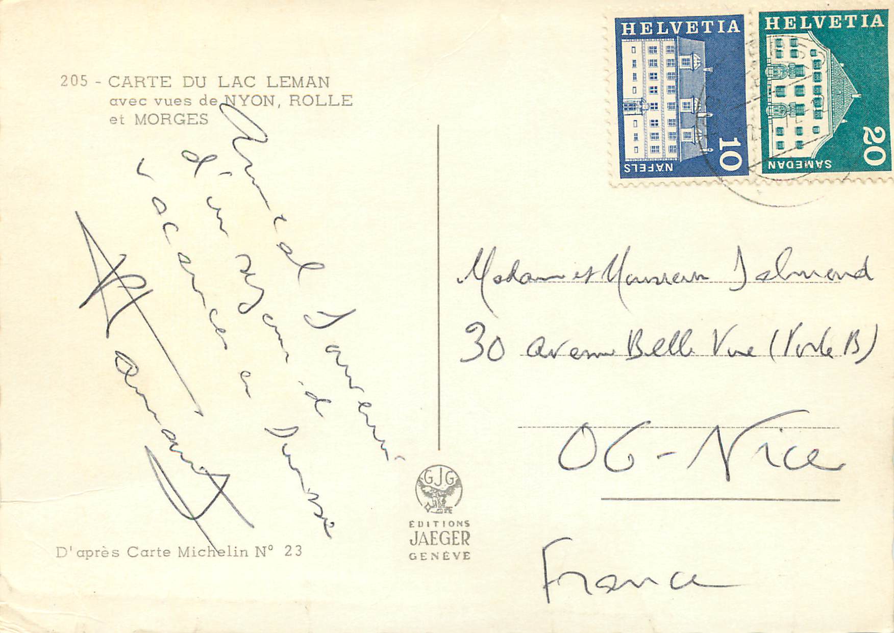 CPM Carte du Lac Leman avec vues de Nyon Rolle et Morges — Rückseite