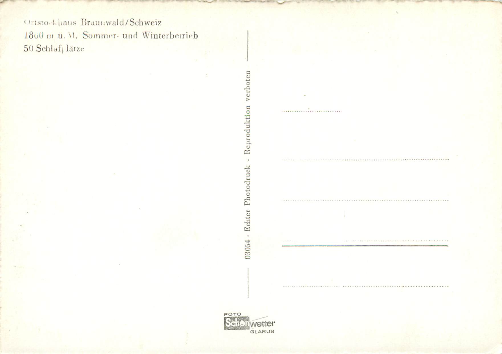 CPM Suisse 1800 m u M sommet und winterbeieb Vaches — Rückseite