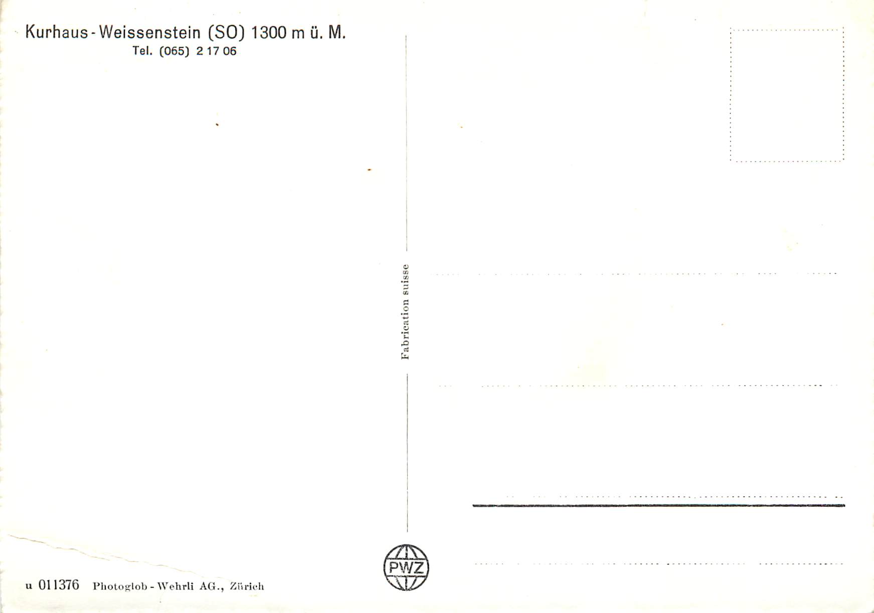 CPM Kurhaus weissenstein 1300 m m u M Bergbahn — Rückseite