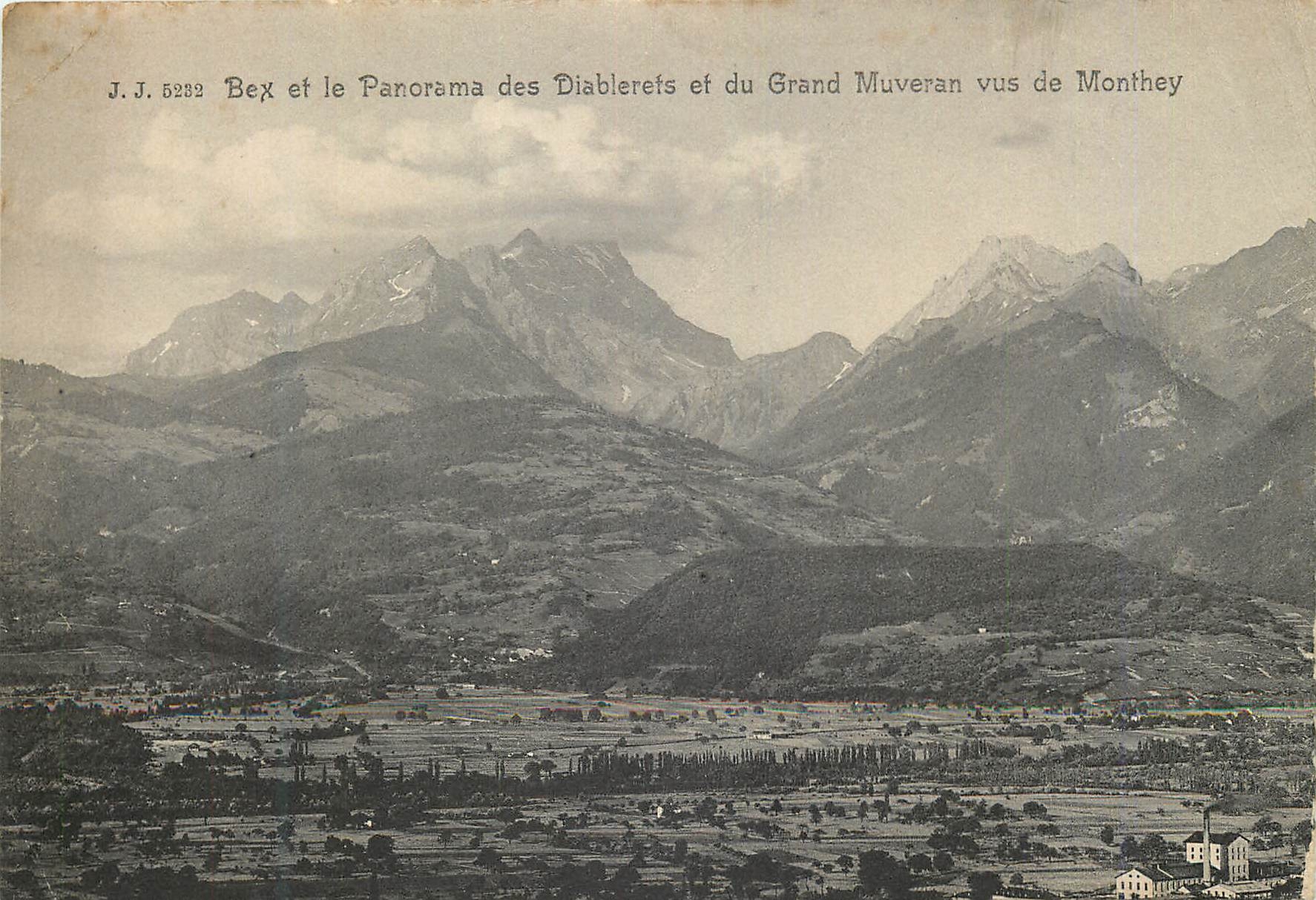 CPM Bex et le panorama des diablerets et du grand Muveran vus de Monthey