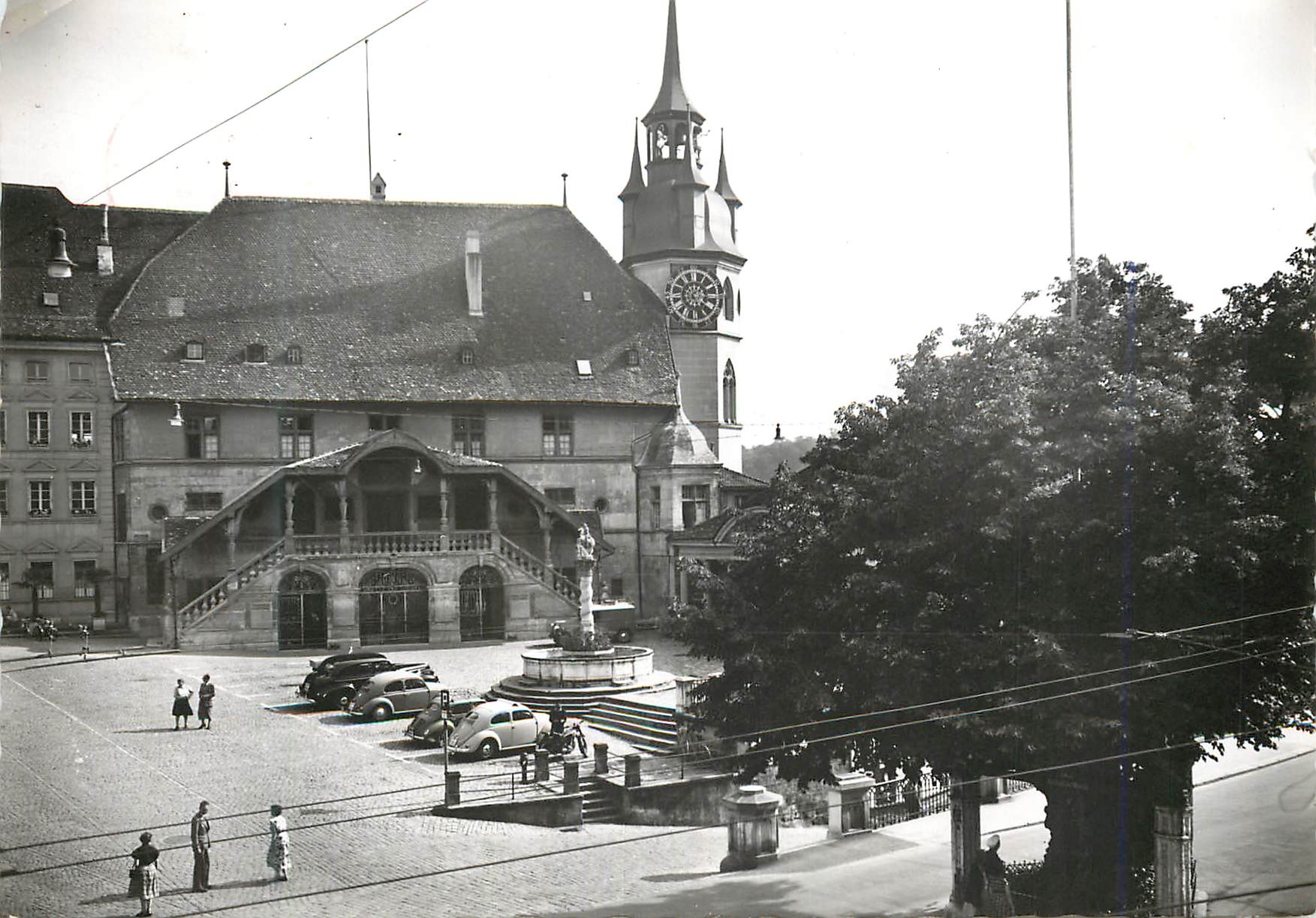 CPM Fribourg L'hotel de ville et le tilleul de Morat
