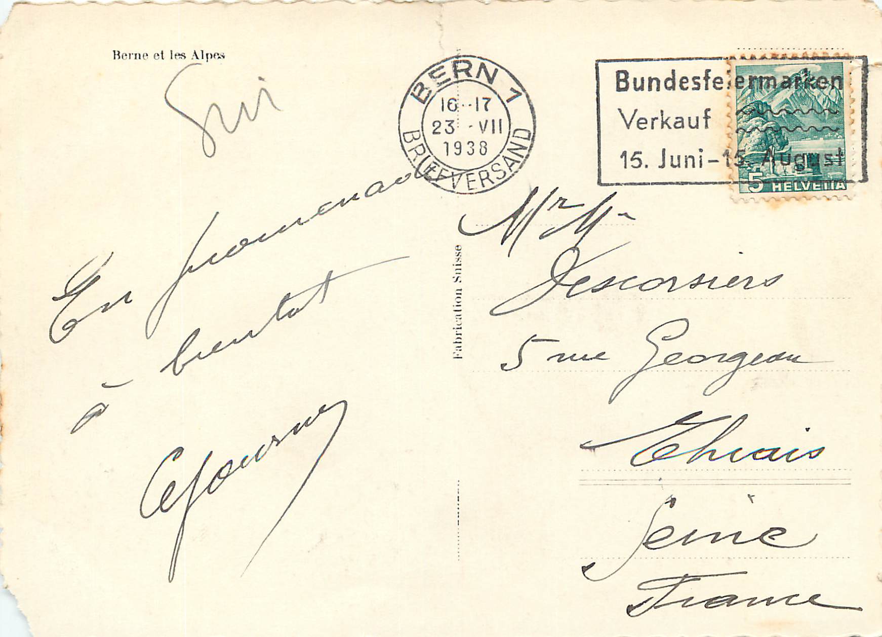 CPM Bern et les Alpes — Achterkant