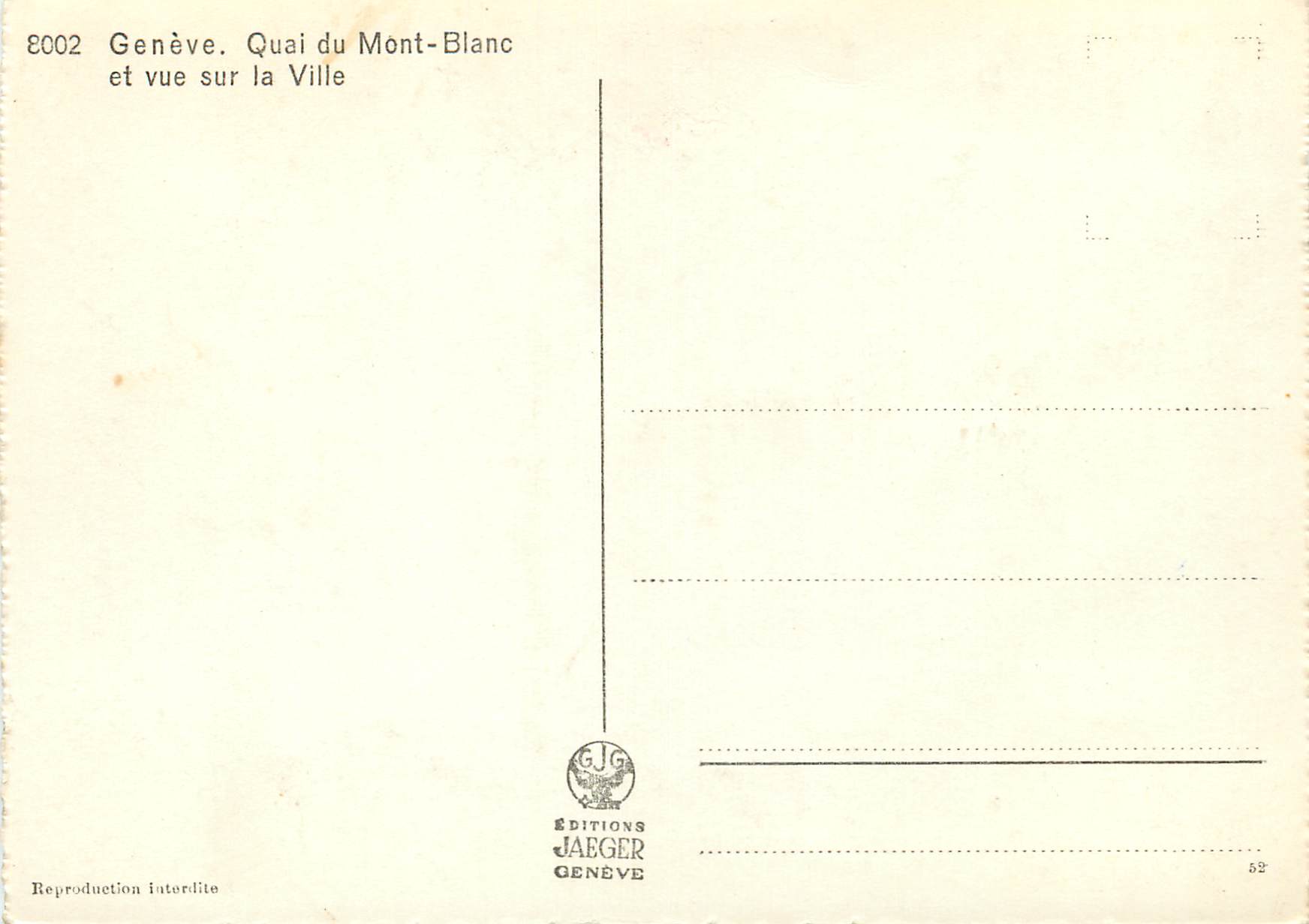 CPM Geneve Quai du Mont-Blanc et vue sur la Ville — Rückseite