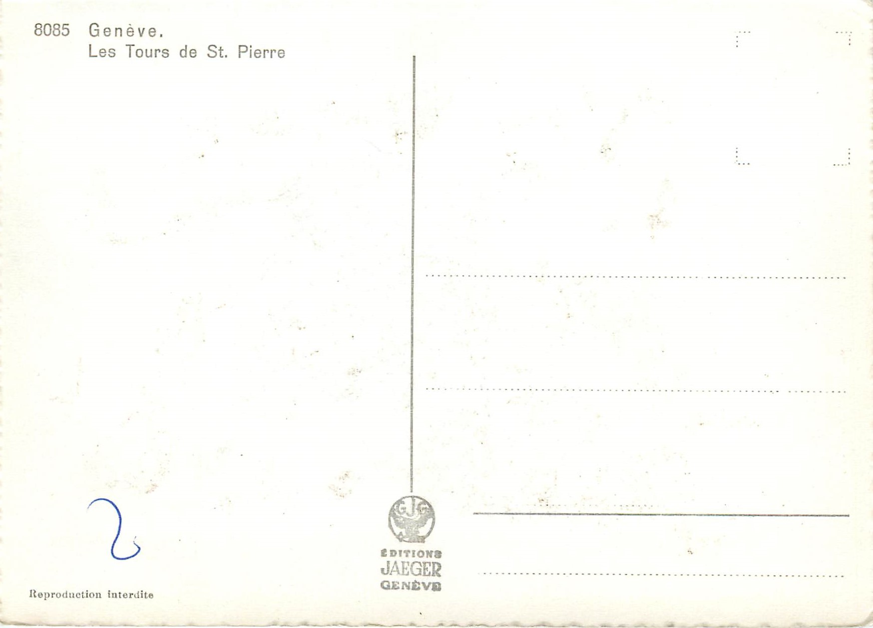 CPM Geneve Les Tours de St Pierre — Rückseite