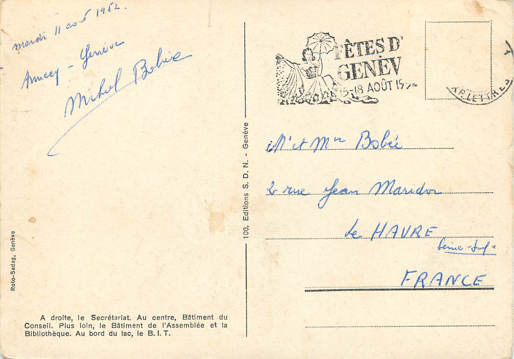 CPM Geneve Le palais vu du nord-ouest — Verso