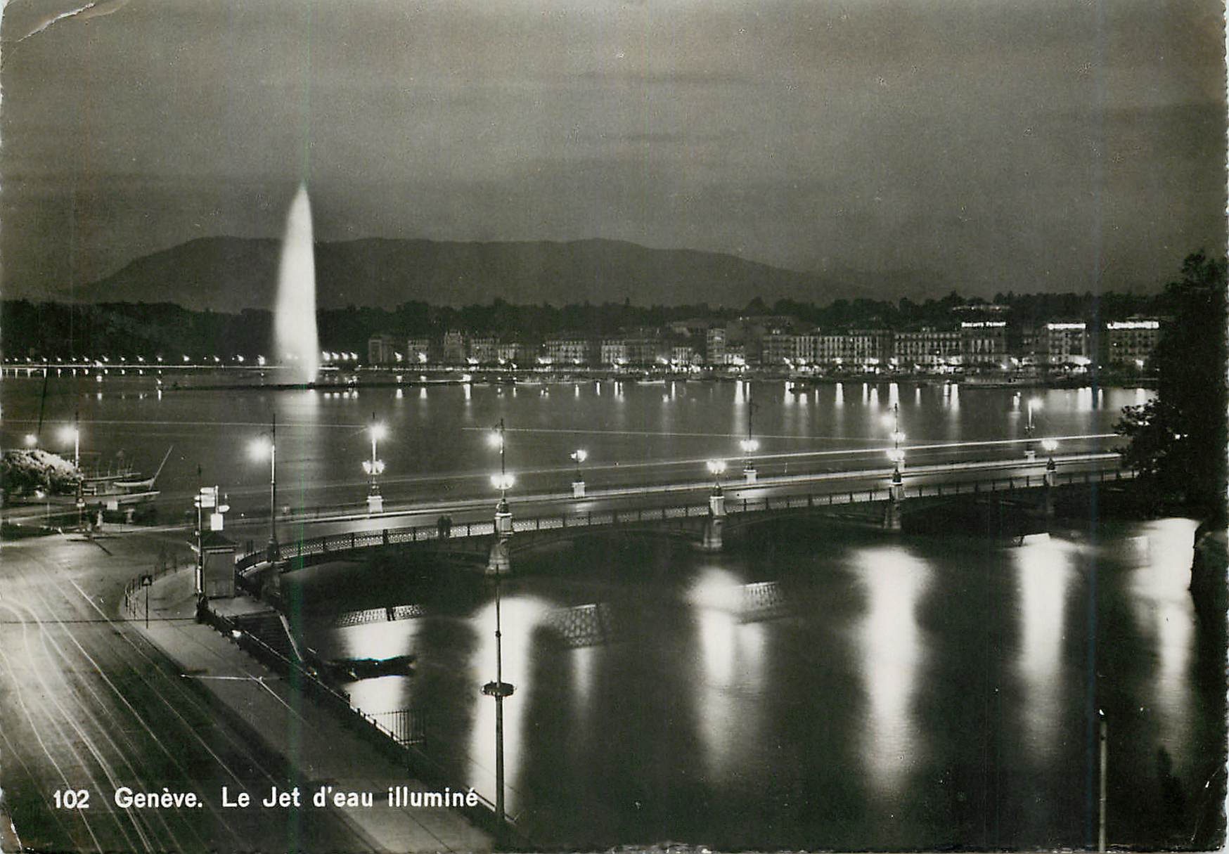 CPM Geneve Le Jet d'eau illumine