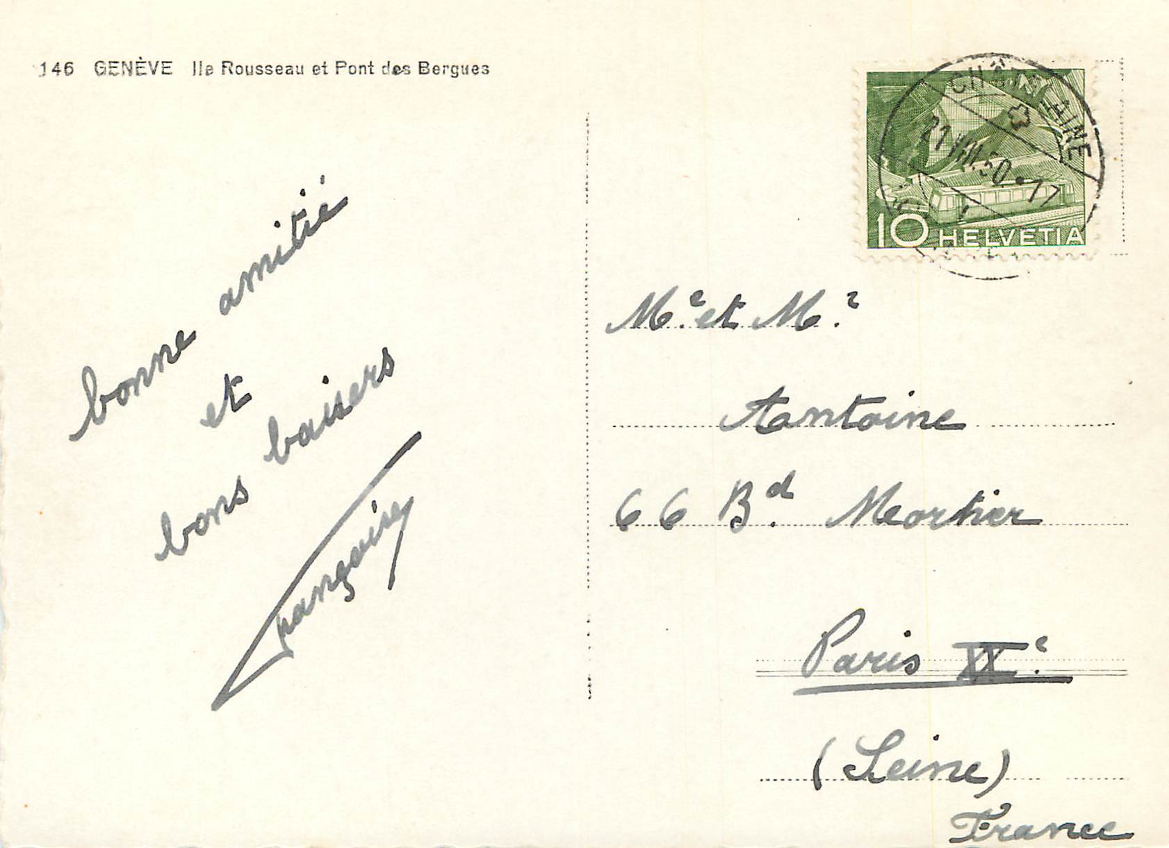 CPM Geneve Ile Rousseau et Pont des Bergues — Rückseite