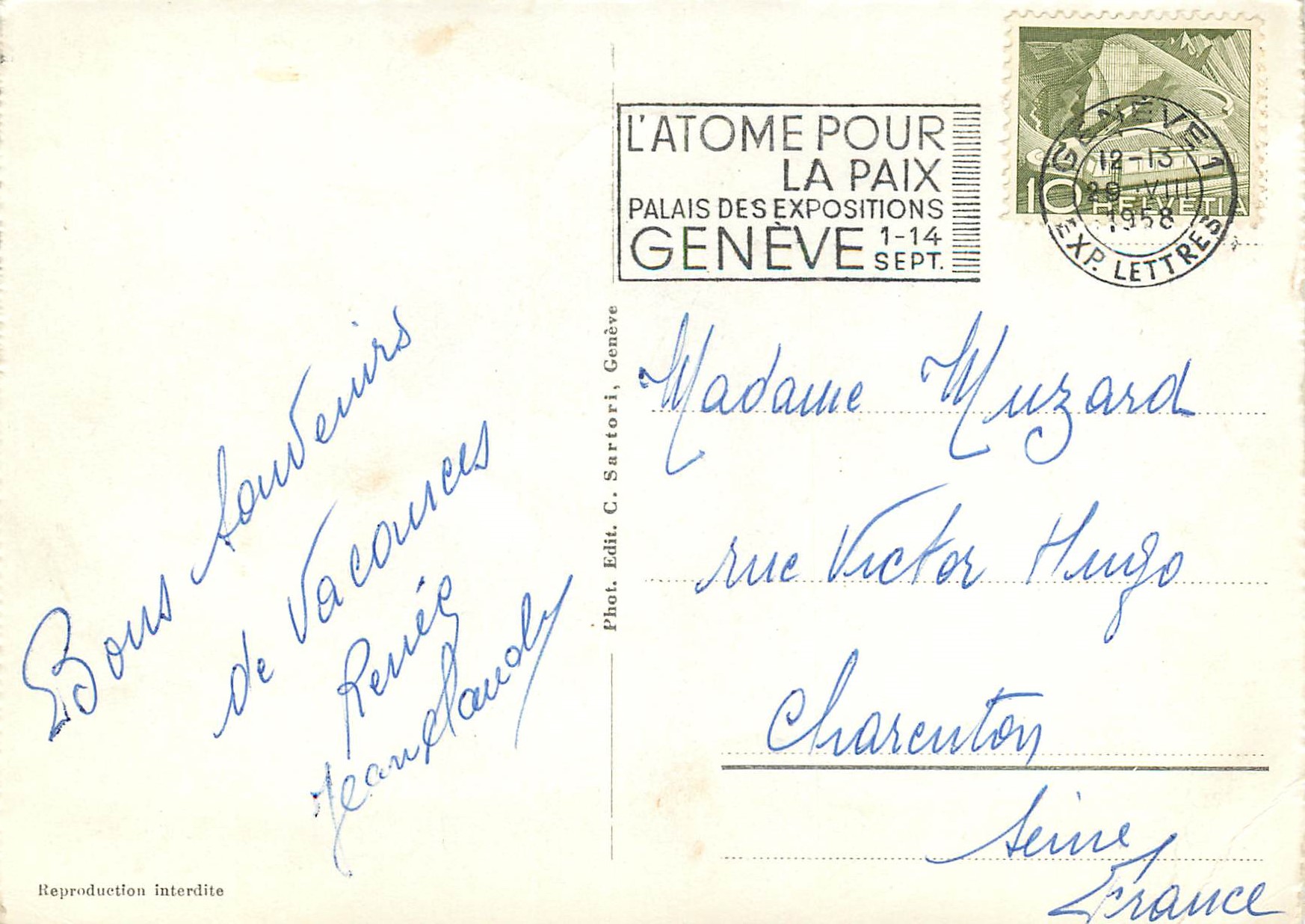CPM Geneve Quai et jet d'eau — Verso