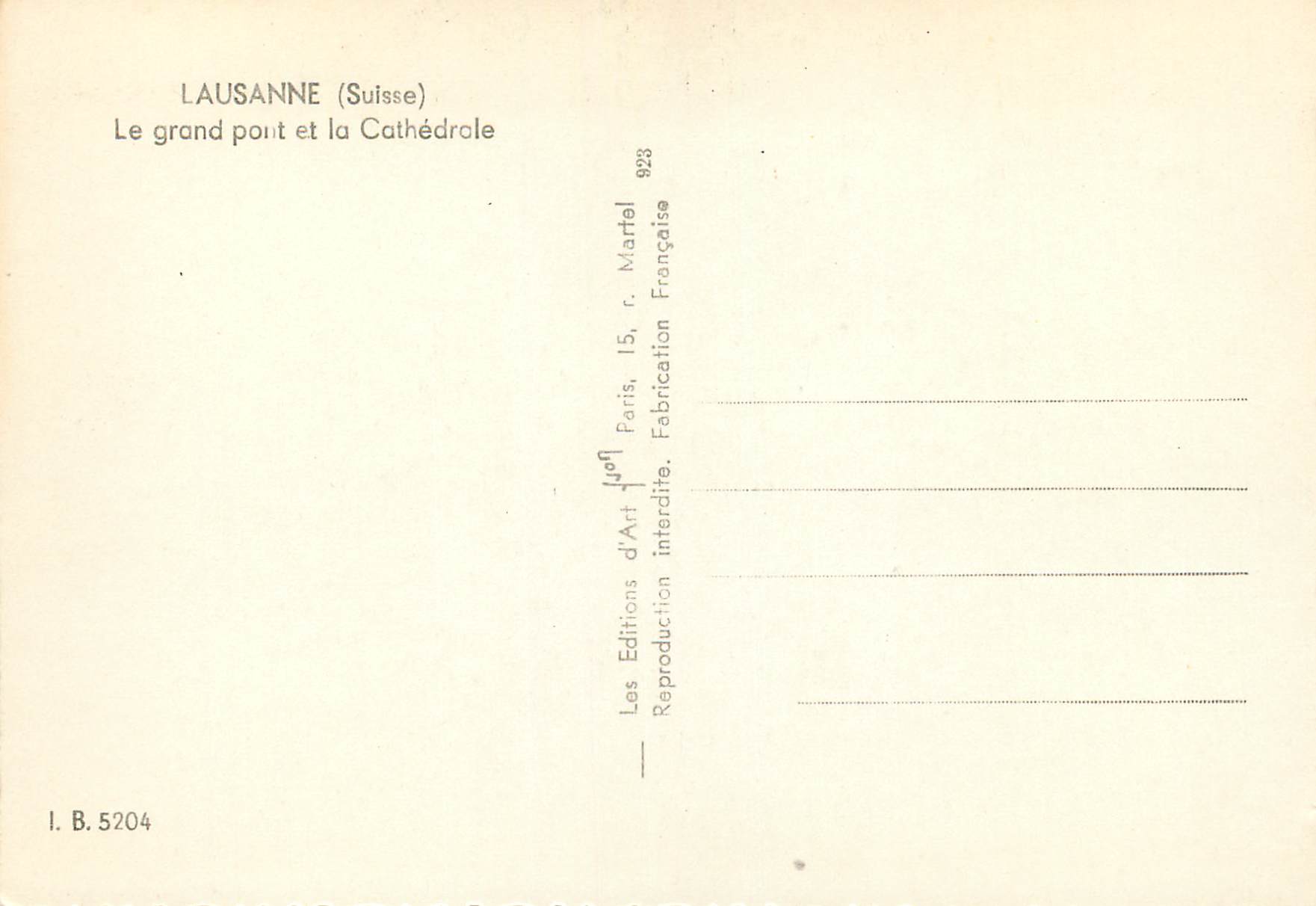 CPM Lausanne (Suisse) Le grand pont et la Cathedrale — Rückseite