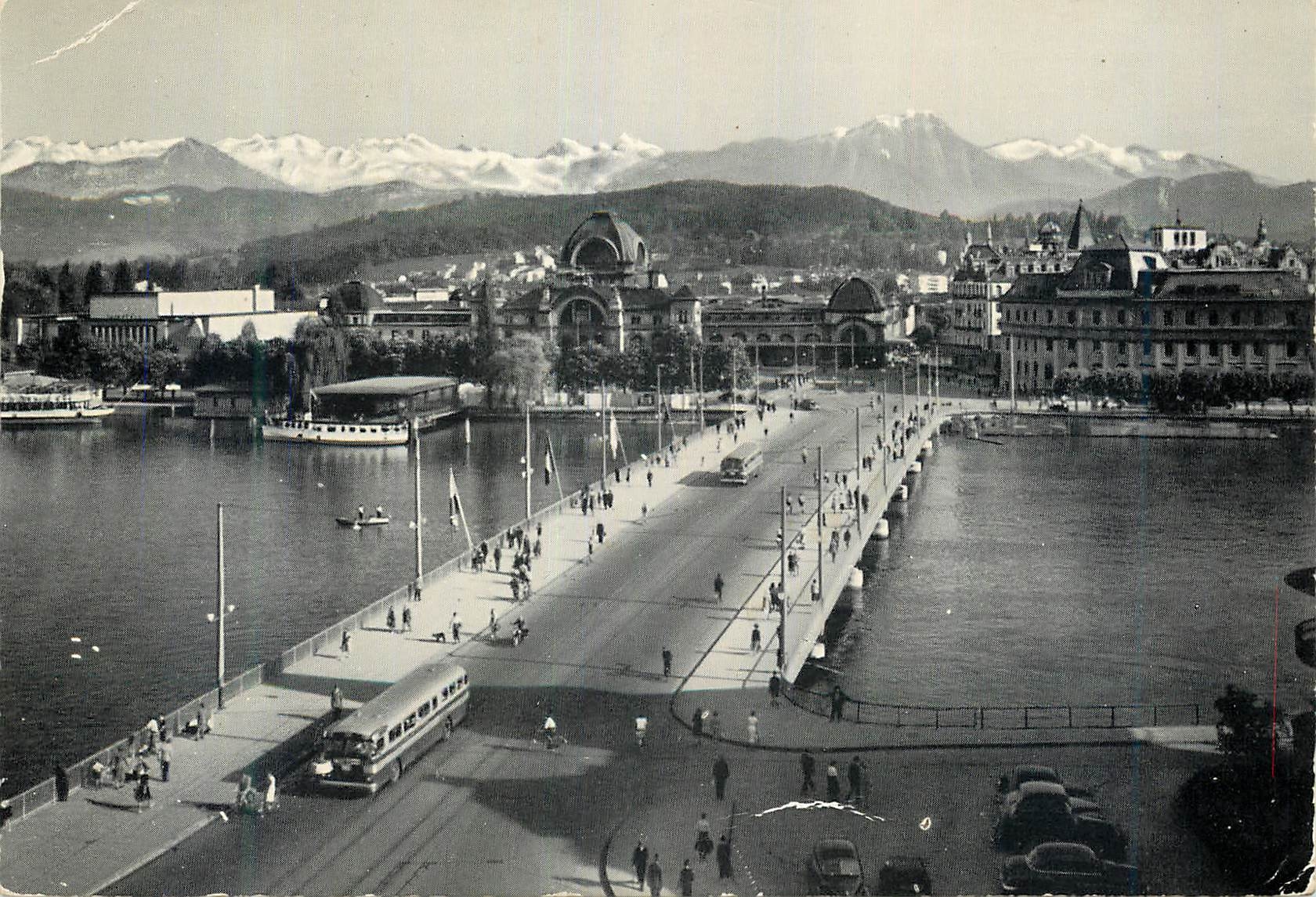 CPM Luzern Pont du Lac La gare et les Alpes