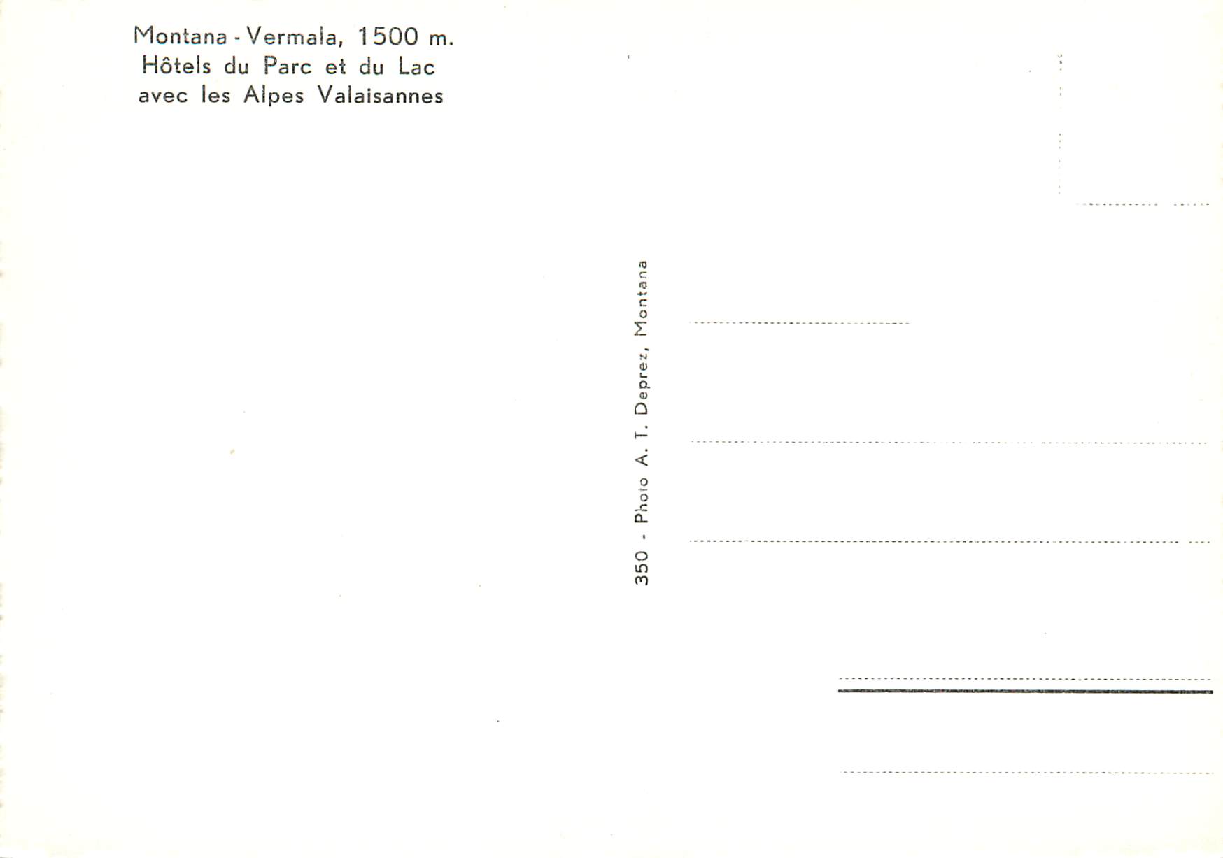 CPM Montana-Vermala Hotel du Parc et du Lac avec les Alpes Valaisannes — Rückseite