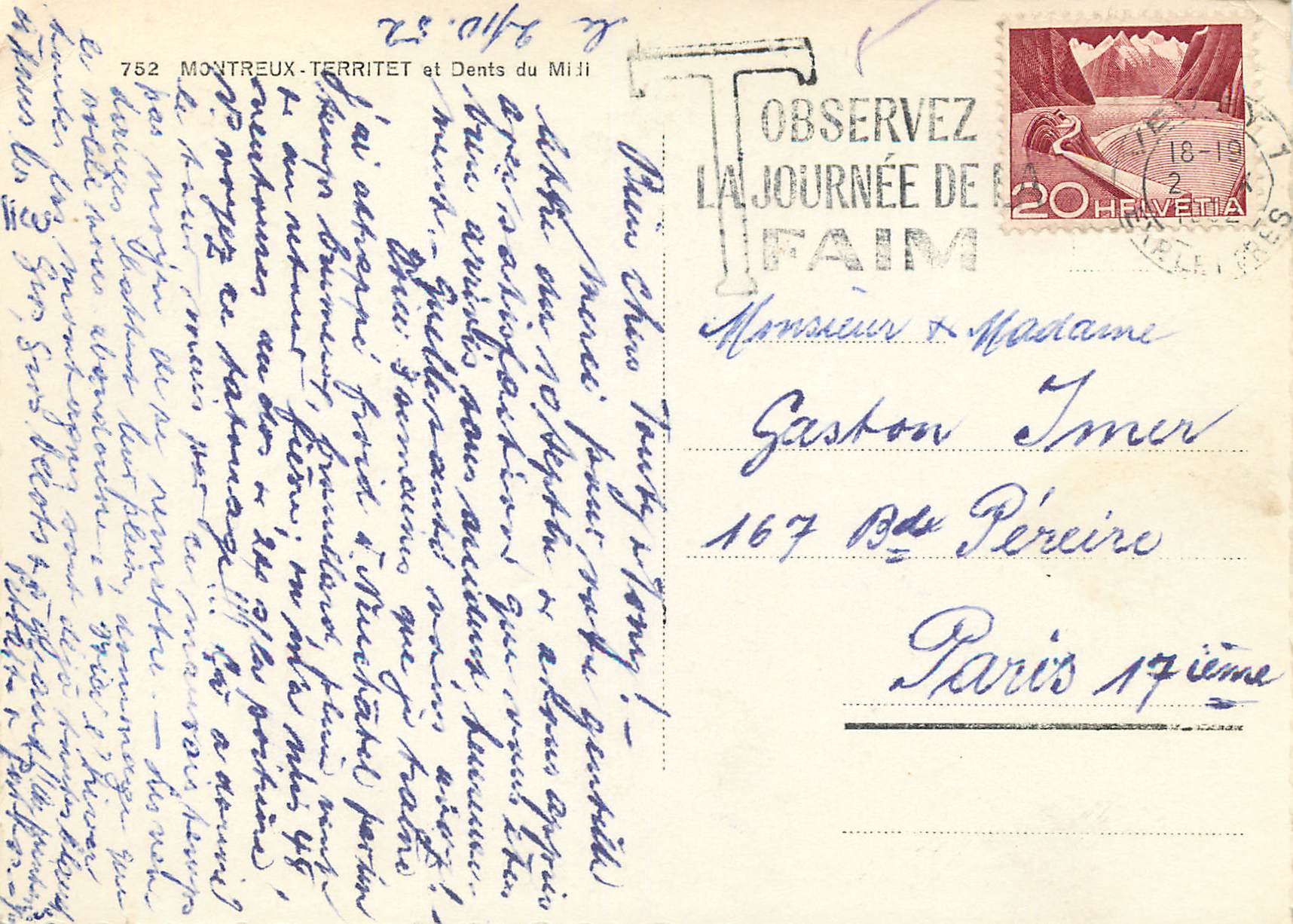 CPM Montreux Territet et Dents-du-Midi Bateau — Rückseite