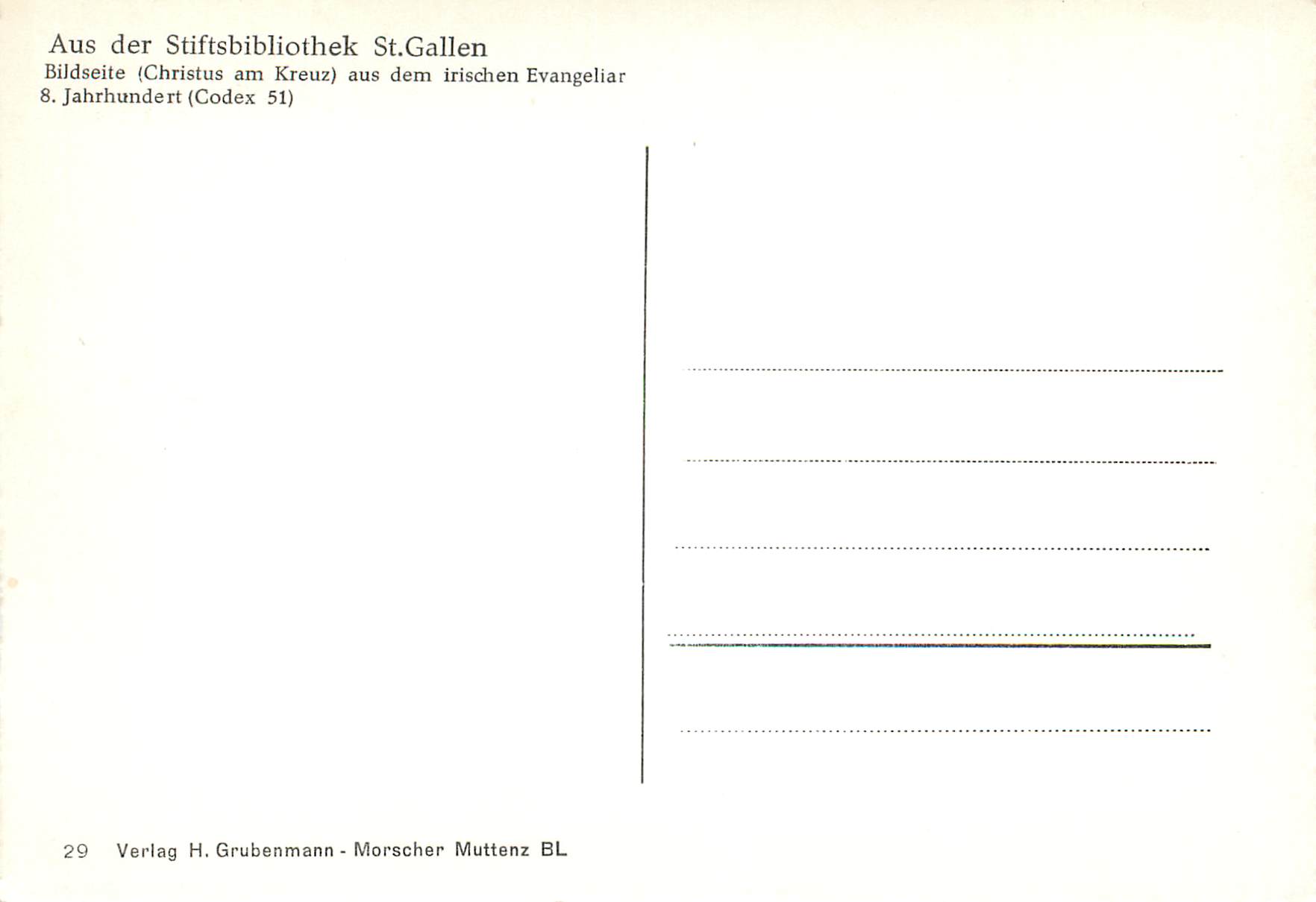 CPM Aus der Stiftsbibliothek St Gallen — Verso