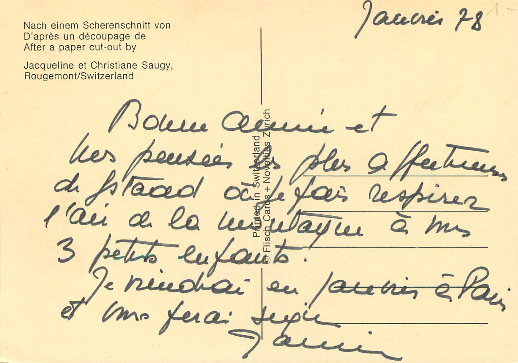CPM Nach einem Scherenschnitt von Saugy — Verso