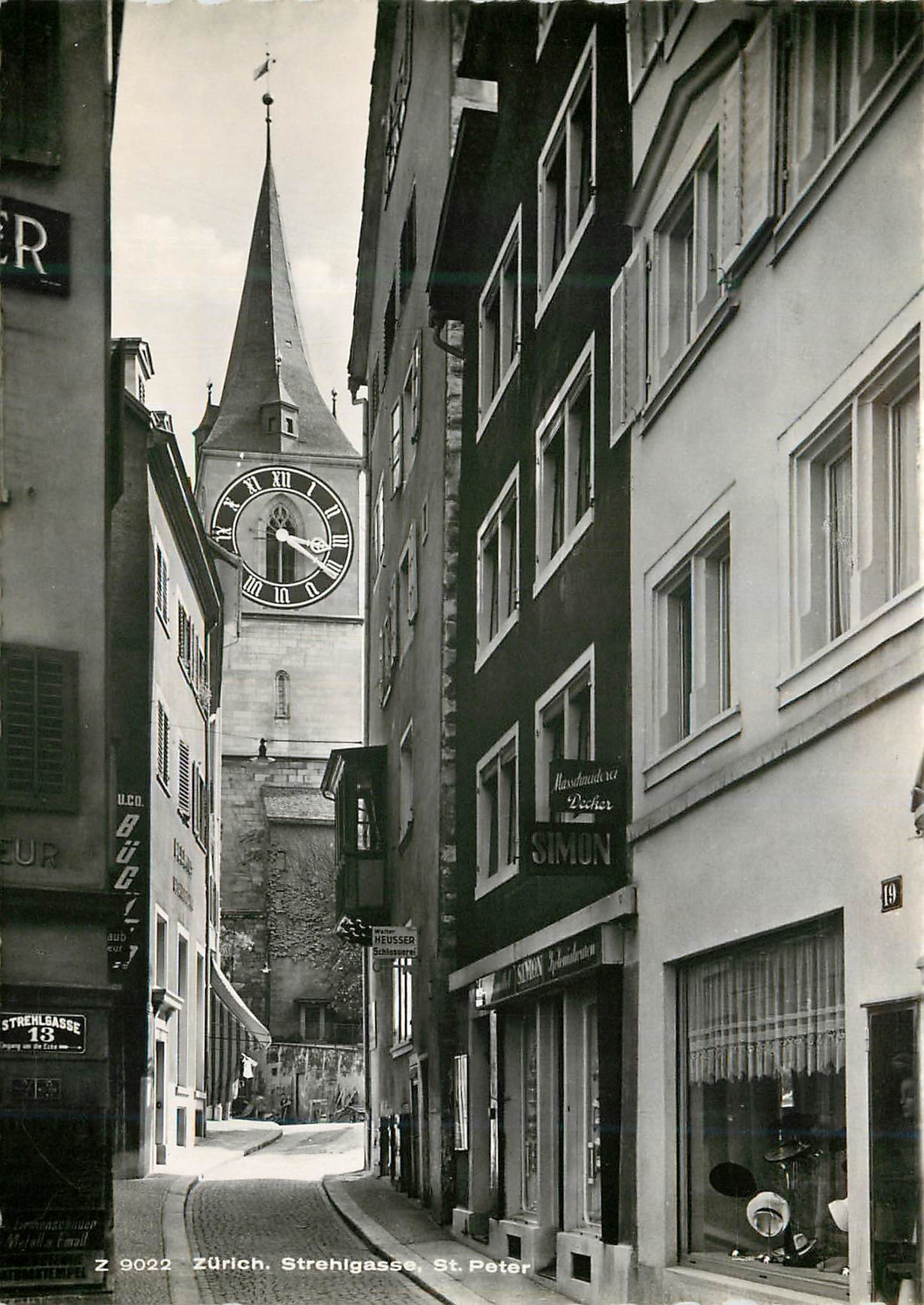 Zurich, Strengasse, St. Peter — vue de la tour de l'église — éditeur Verlag Beringer & Pampalinger, Zurich