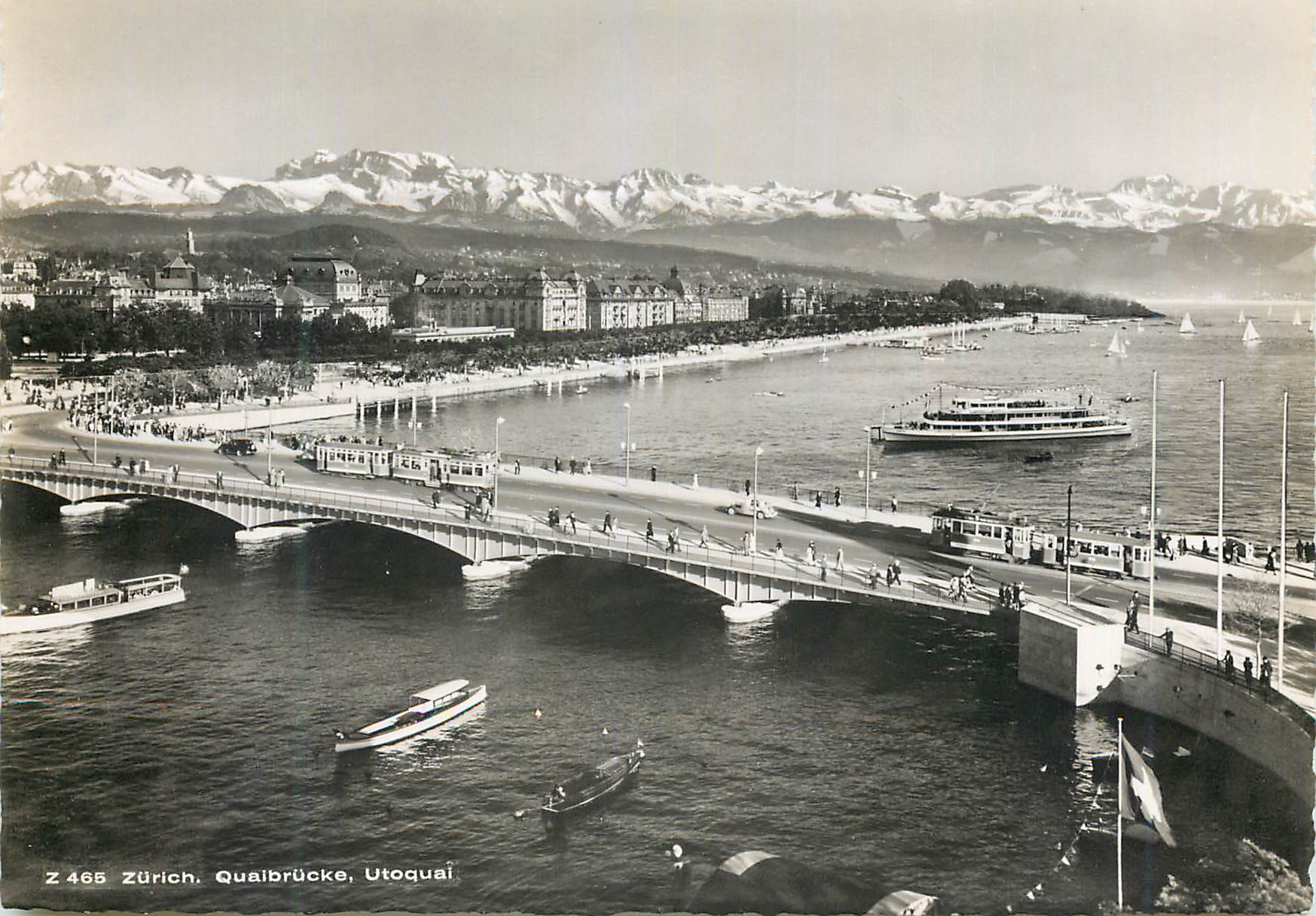 Zurich - Quai Bridge, Utoquai — vue panoramique avec montagnes enneigées — éditeur Z 465