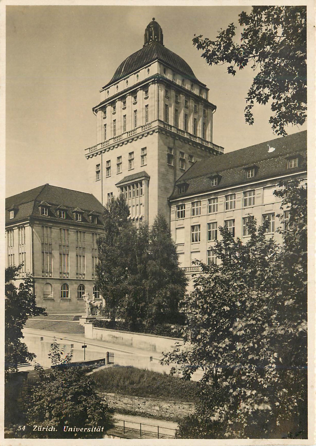 Zurich. Universität — vue du bâtiment principal avec dôme — éditeur Wilhelm Pleyer, n° 54