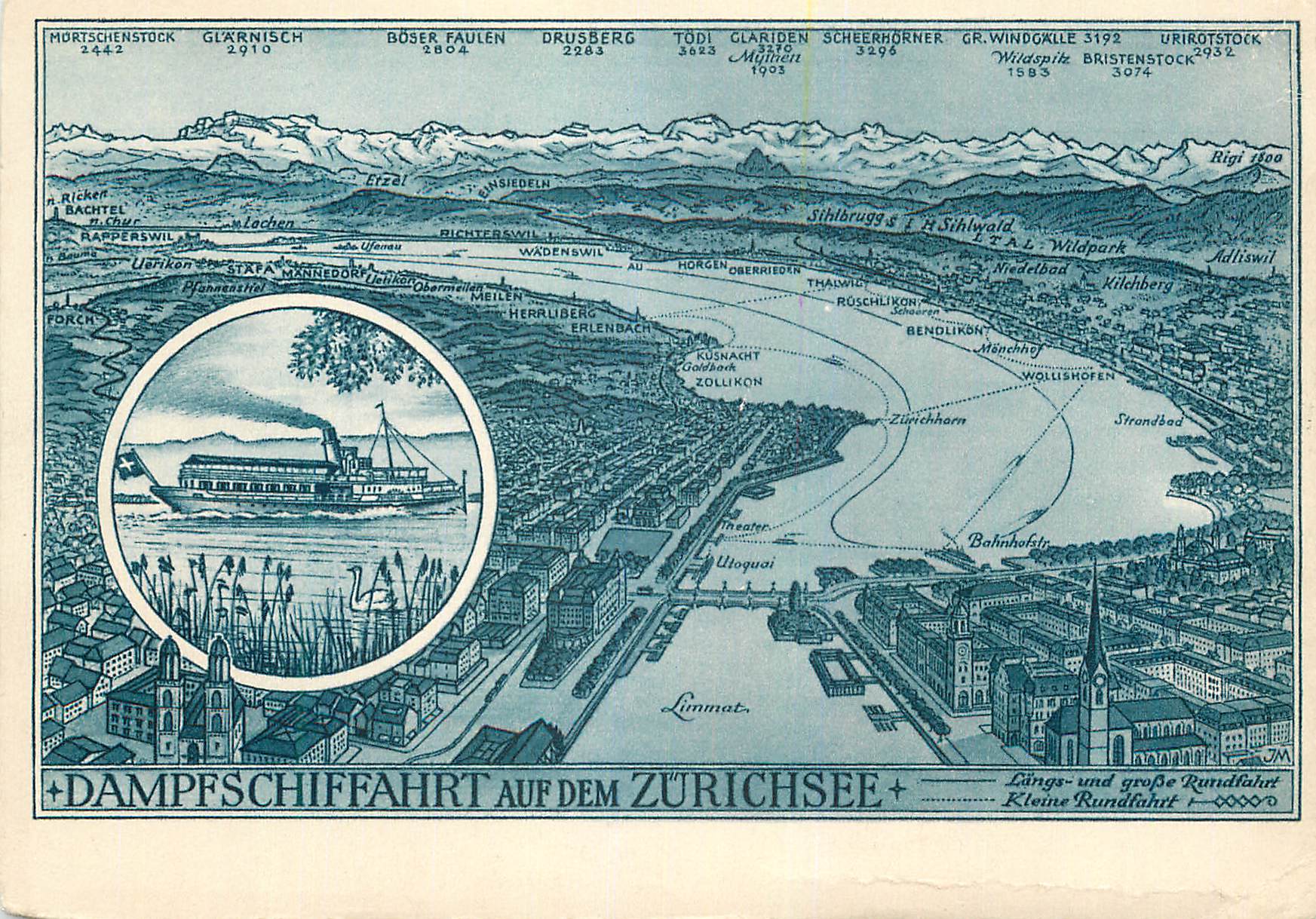Dampfschiffahrt auf dem Zürichsee — Längs- und große Rundfahrt — Brunner & Cie. A.G. Zürich