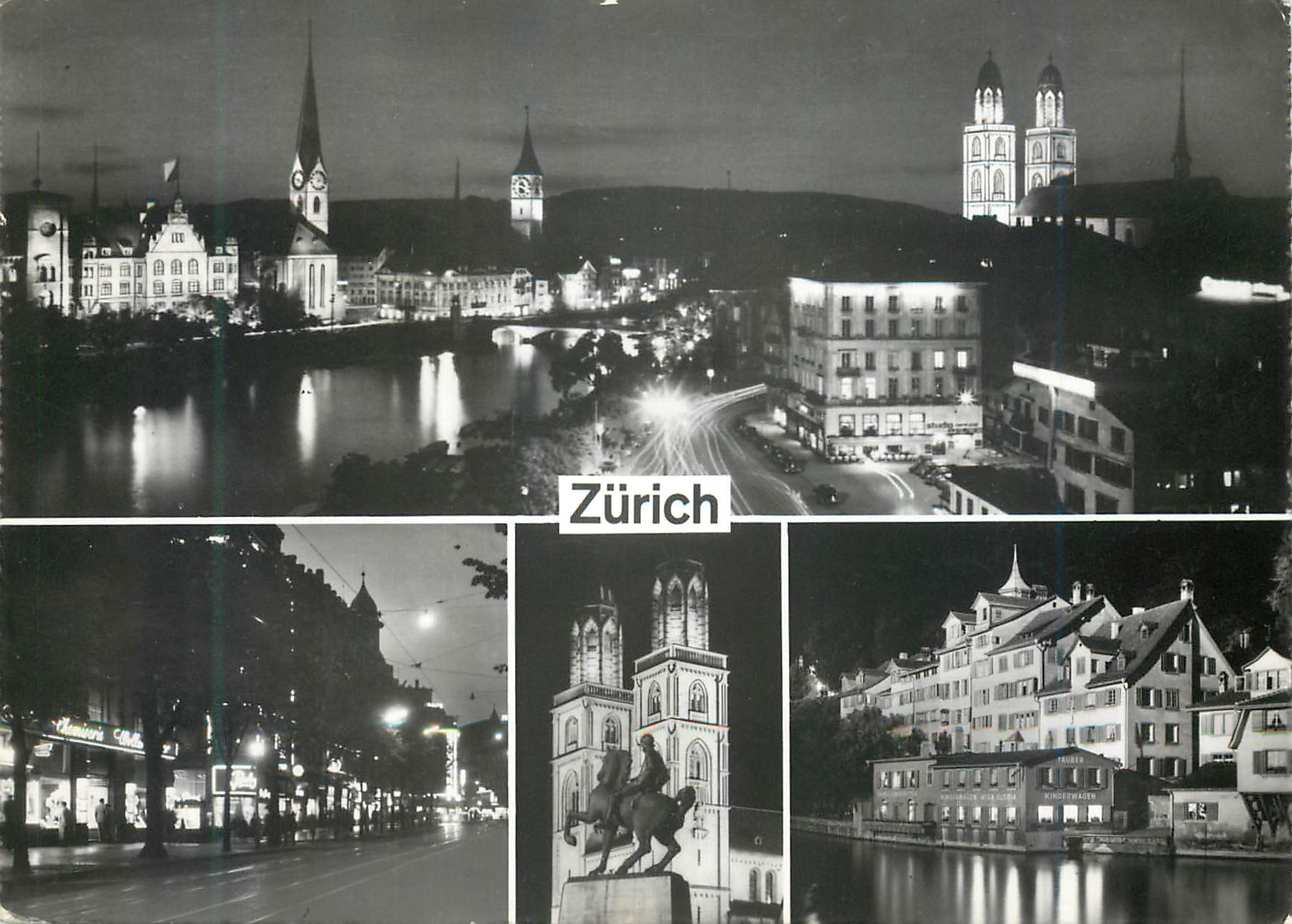 Zurich — vue nocturne de la ville et de ses monuments — Photoglob-Wehrli AG, n° 133