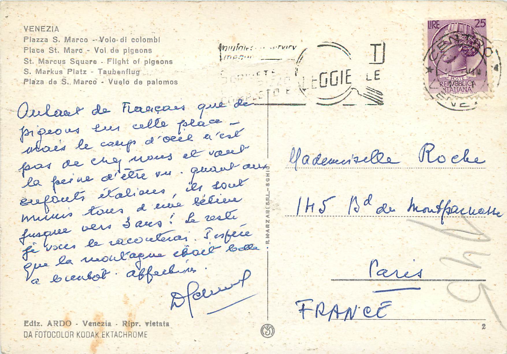 CPM Venezia Place Saint-Marc Vol de pigeons — Rückseite