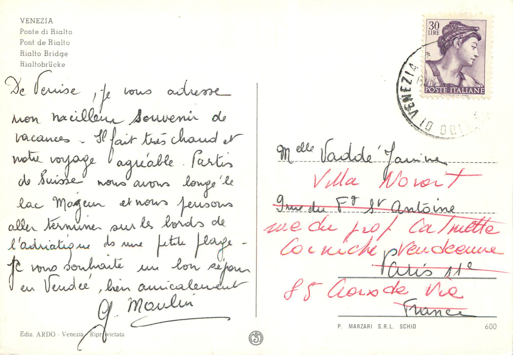 CPM Venezia Pont du Rialto — Rückseite