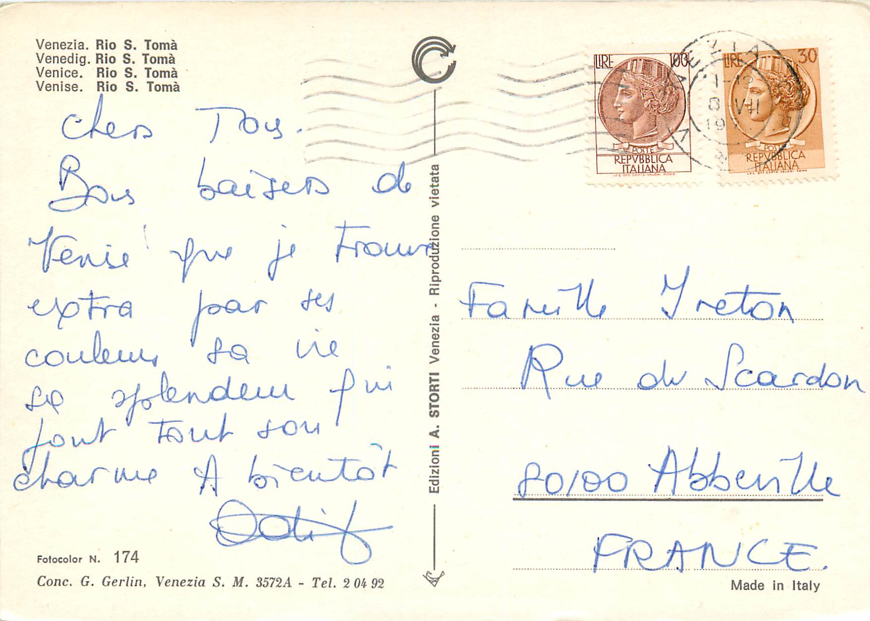 CPM Venezia Rio S Toma — Verso